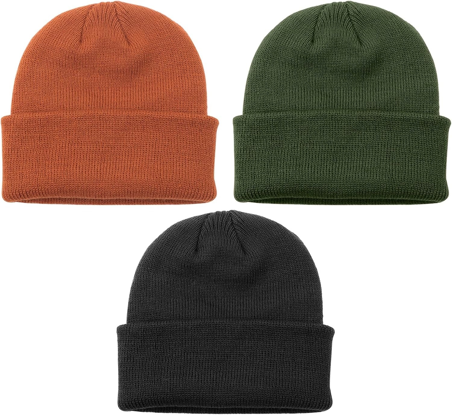 image:imageDRESHOW BQUBO 3 Pack Baby Beanies Toddler Kids Winter Hats Soft Knit Hat for Baby Boys Girls Warm Cap Beanies3 Pack Knit Cap Caramelorange Army Green Black