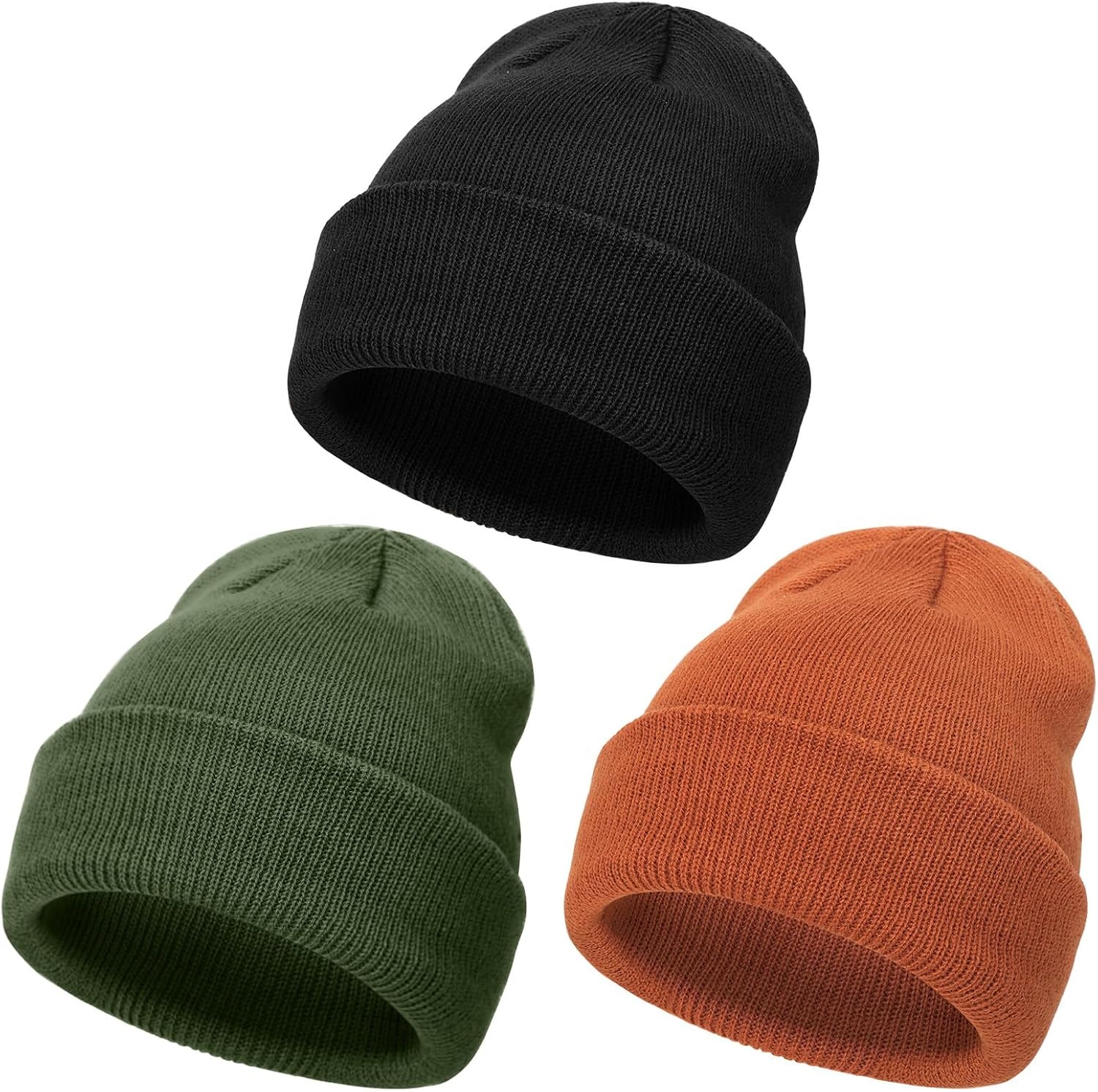 image:imageDRESHOW BQUBO 3 Pack Baby Beanies Toddler Kids Winter Hats Soft Knit Hat for Baby Boys Girls Warm Cap Beanies3 Pack Knit Cap Caramelorange Army Green Black