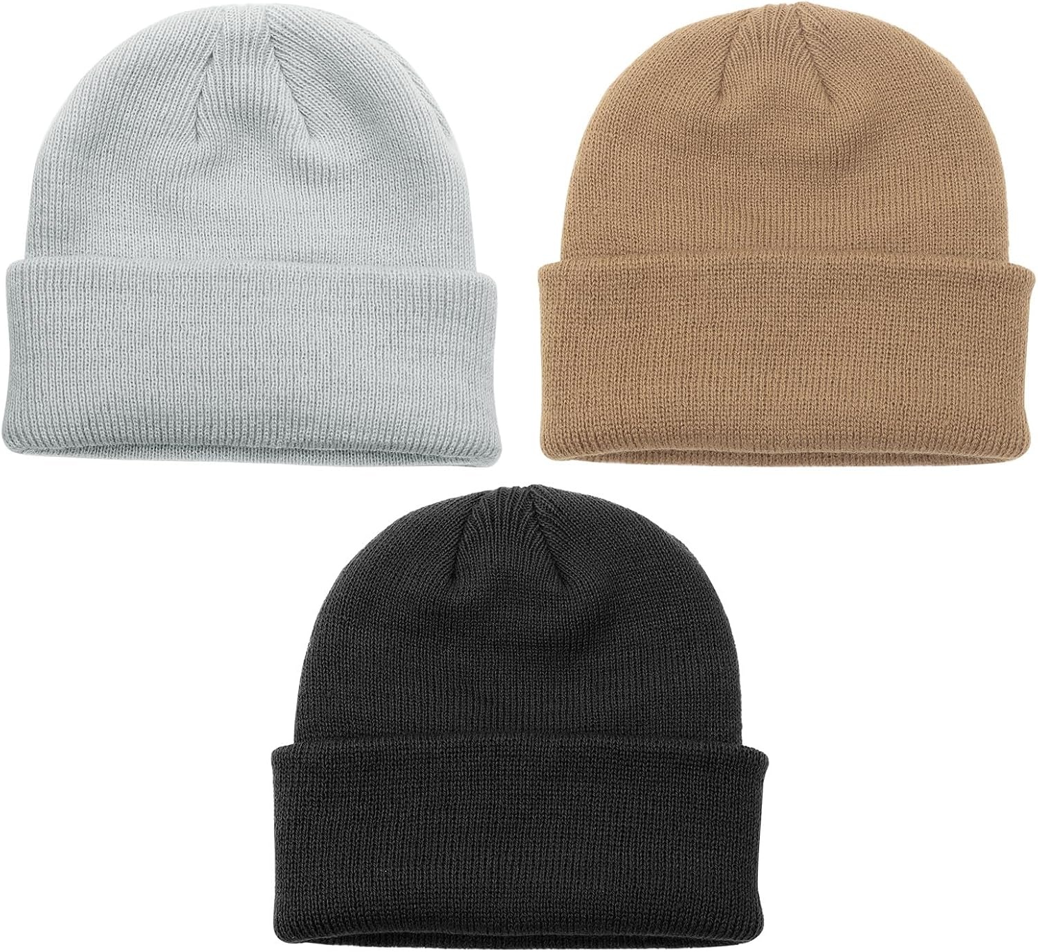 image:imageDRESHOW BQUBO 3 Pack Baby Beanies Toddler Kids Winter Hats Soft Knit Hat for Baby Boys Girls Warm Cap Beanies3 Pack Knit Cap Light Grey Khaki Black