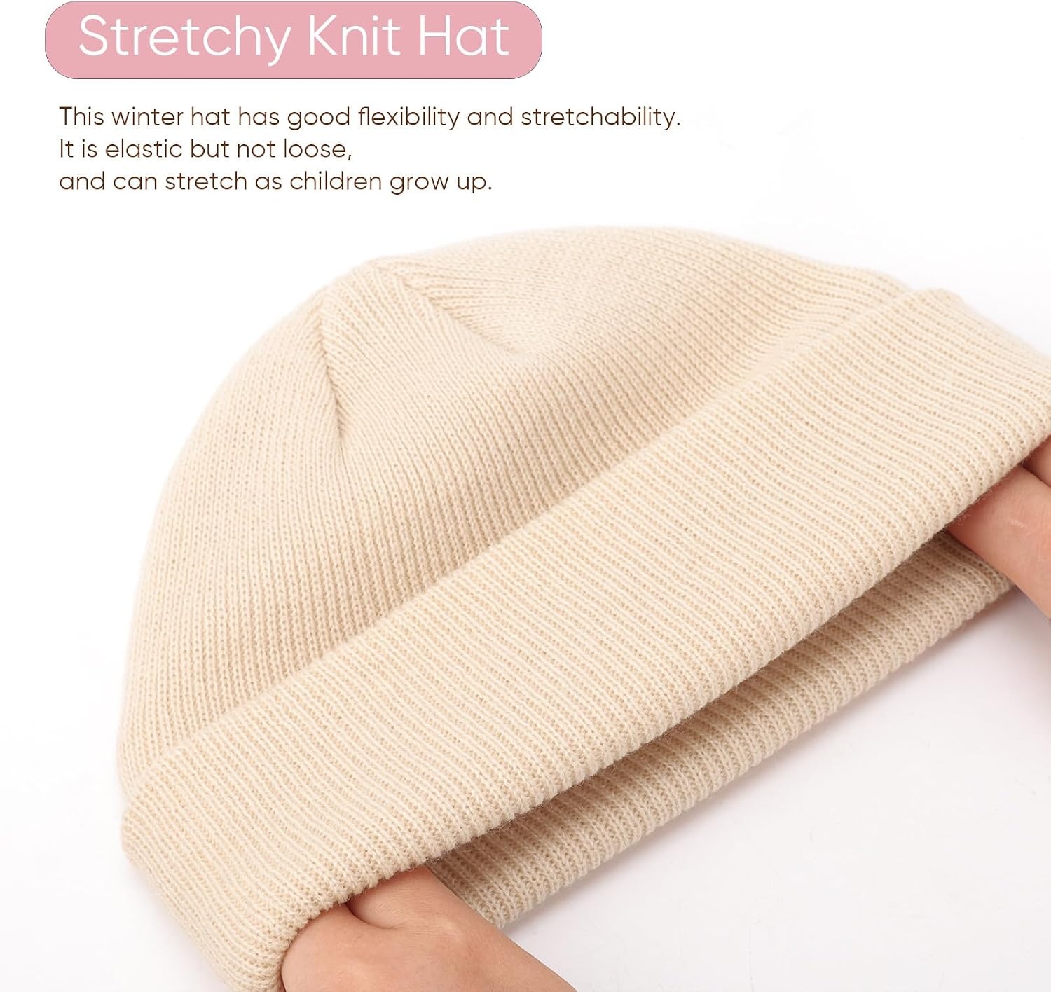 image:imageDRESHOW BQUBO 3 Pack Baby Beanies Toddler Kids Winter Hats Soft Knit Hat for Baby Boys Girls Warm Cap Beanies3 Pack Knit Cap White Beige Light Pink
