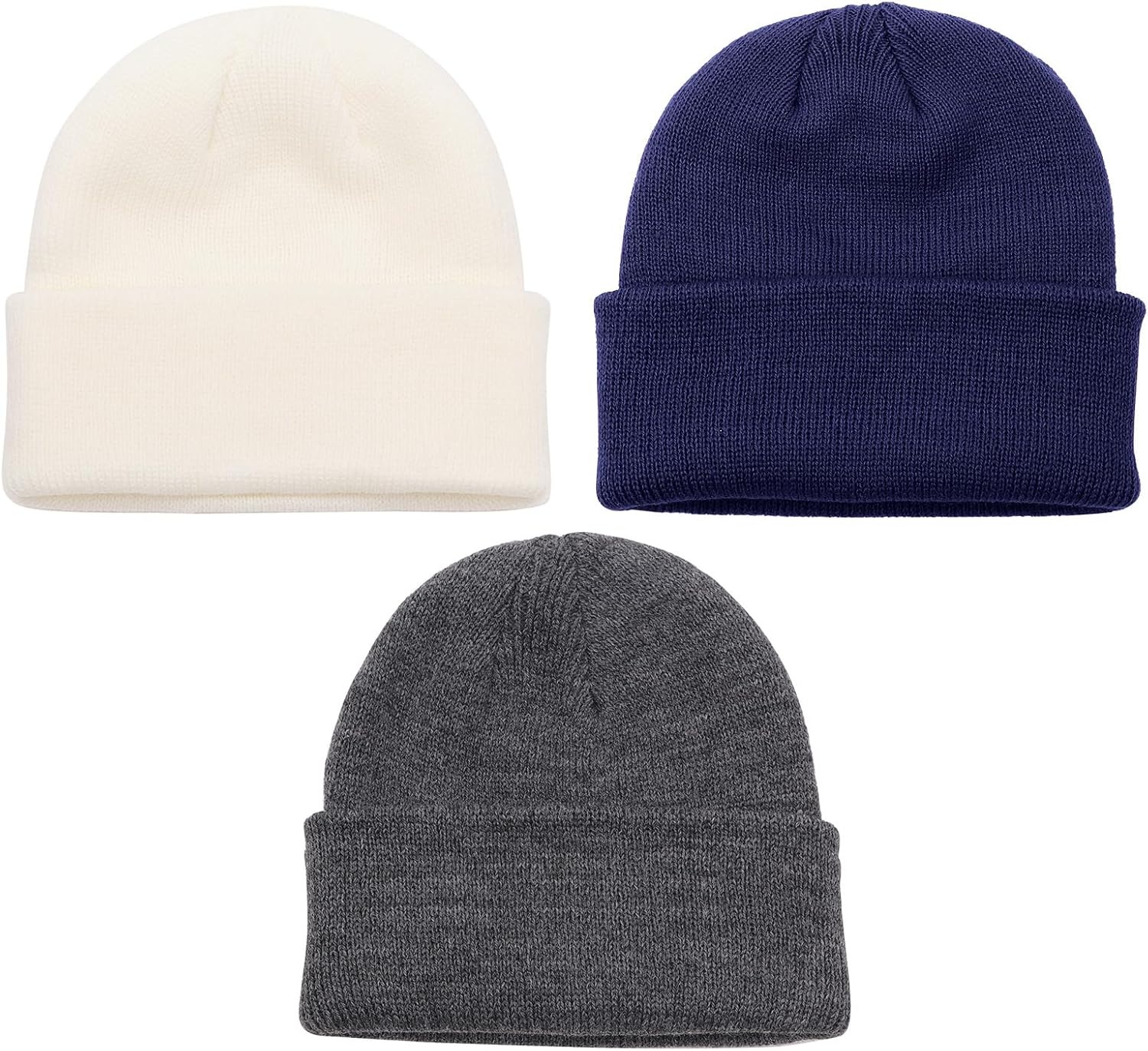 image:imageDRESHOW BQUBO 3 Pack Baby Beanies Toddler Kids Winter Hats Soft Knit Hat for Baby Boys Girls Warm Cap Beanies3 Pack Knit Cap White Dark Grey Navy Blue