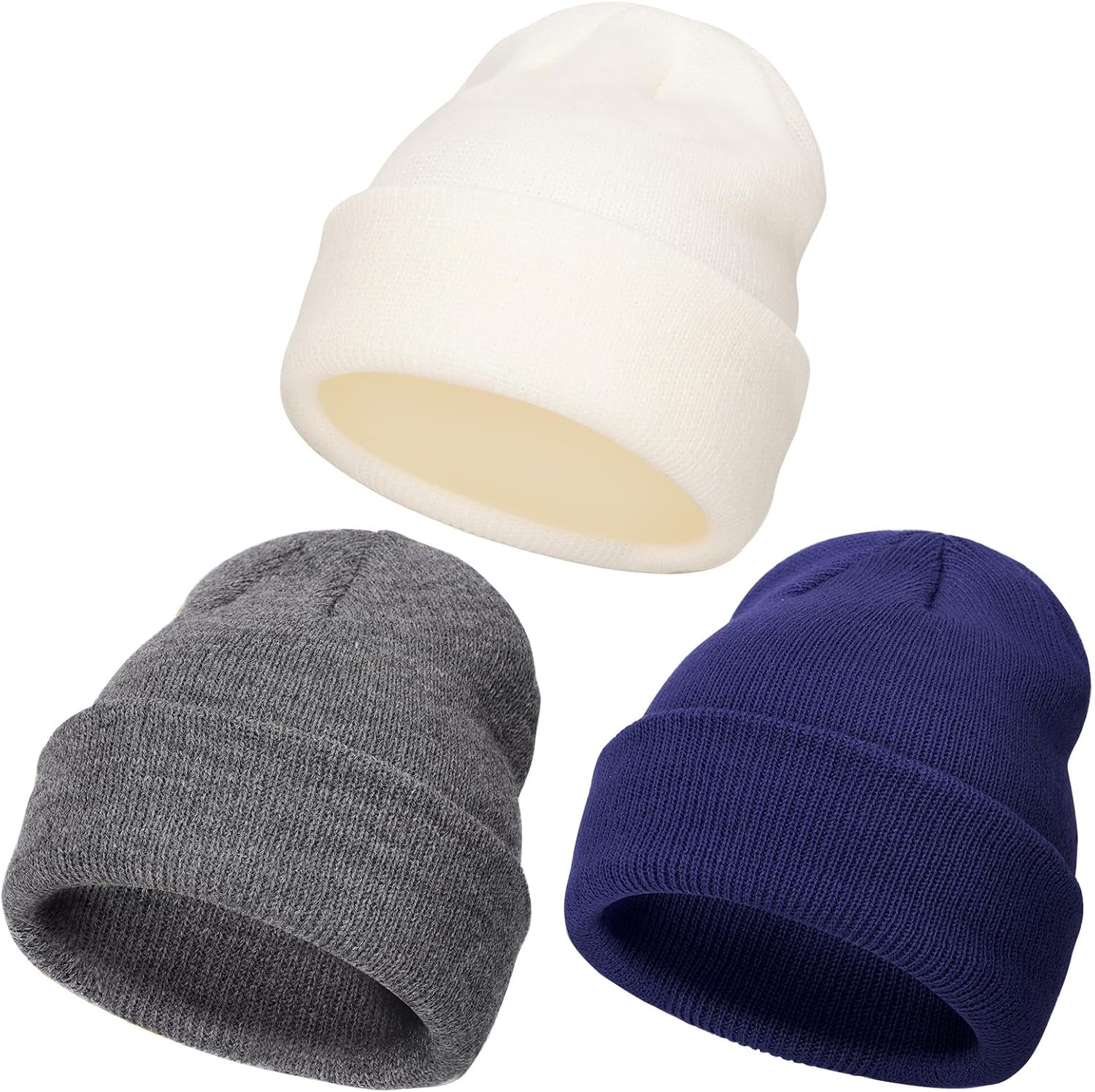 image:imageDRESHOW BQUBO 3 Pack Baby Beanies Toddler Kids Winter Hats Soft Knit Hat for Baby Boys Girls Warm Cap Beanies3 Pack Knit Cap White Dark Grey Navy Blue