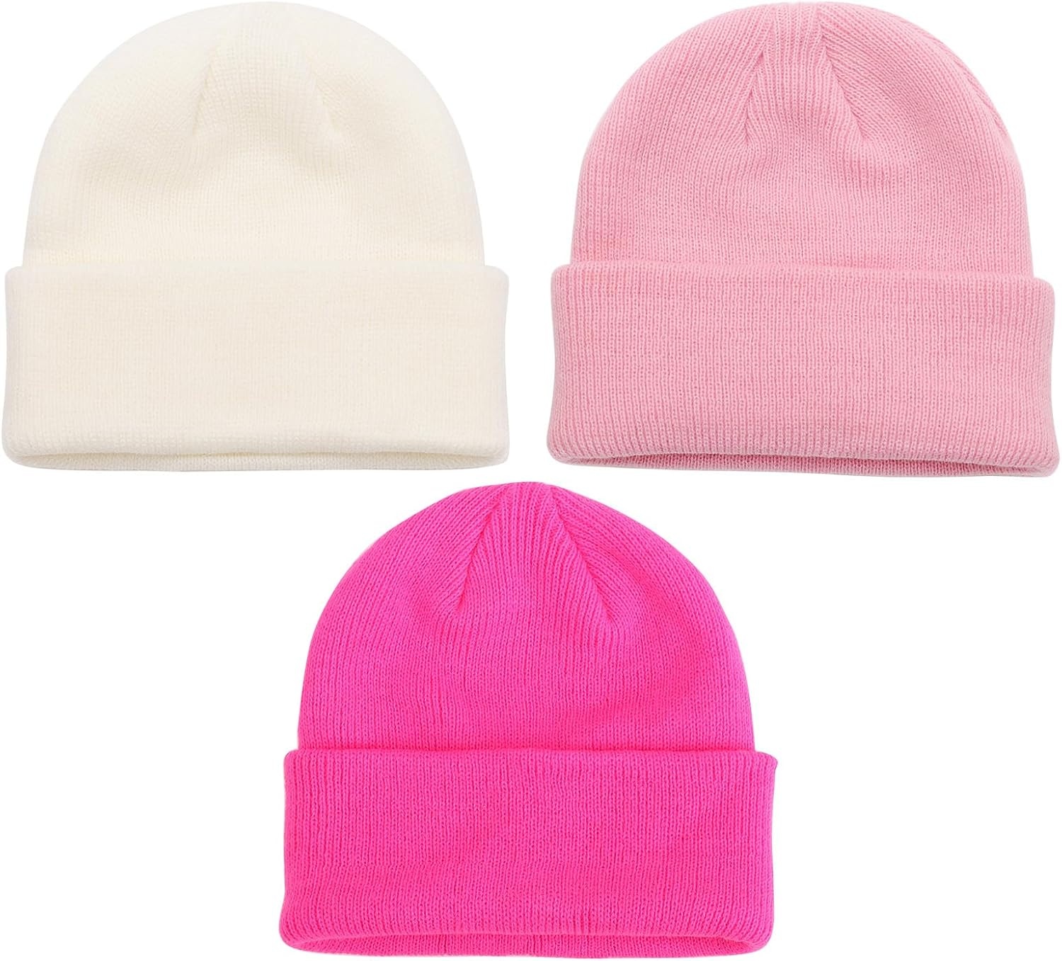 image:imageDRESHOW BQUBO 3 Pack Baby Beanies Toddler Kids Winter Hats Soft Knit Hat for Baby Boys Girls Warm Cap Beanies3 Pack Knit Cap White Light Pink Rose