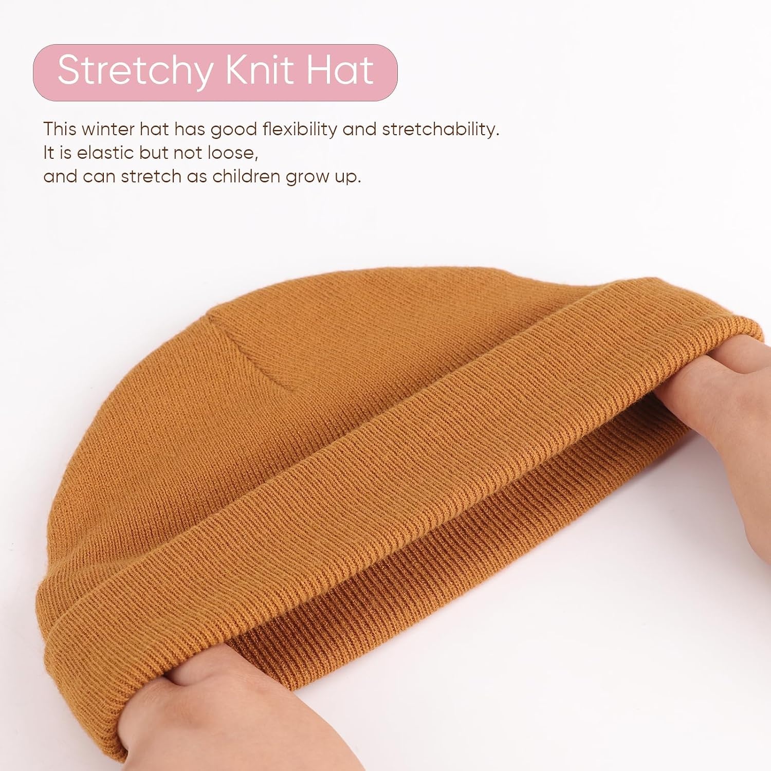 image:imageDRESHOW BQUBO 3 Pack Baby Beanies Toddler Kids Winter Hats Soft Knit Hat for Baby Boys Girls Warm Cap Beanies3 Sets Knit Hat Mittens Beige Caramel Black