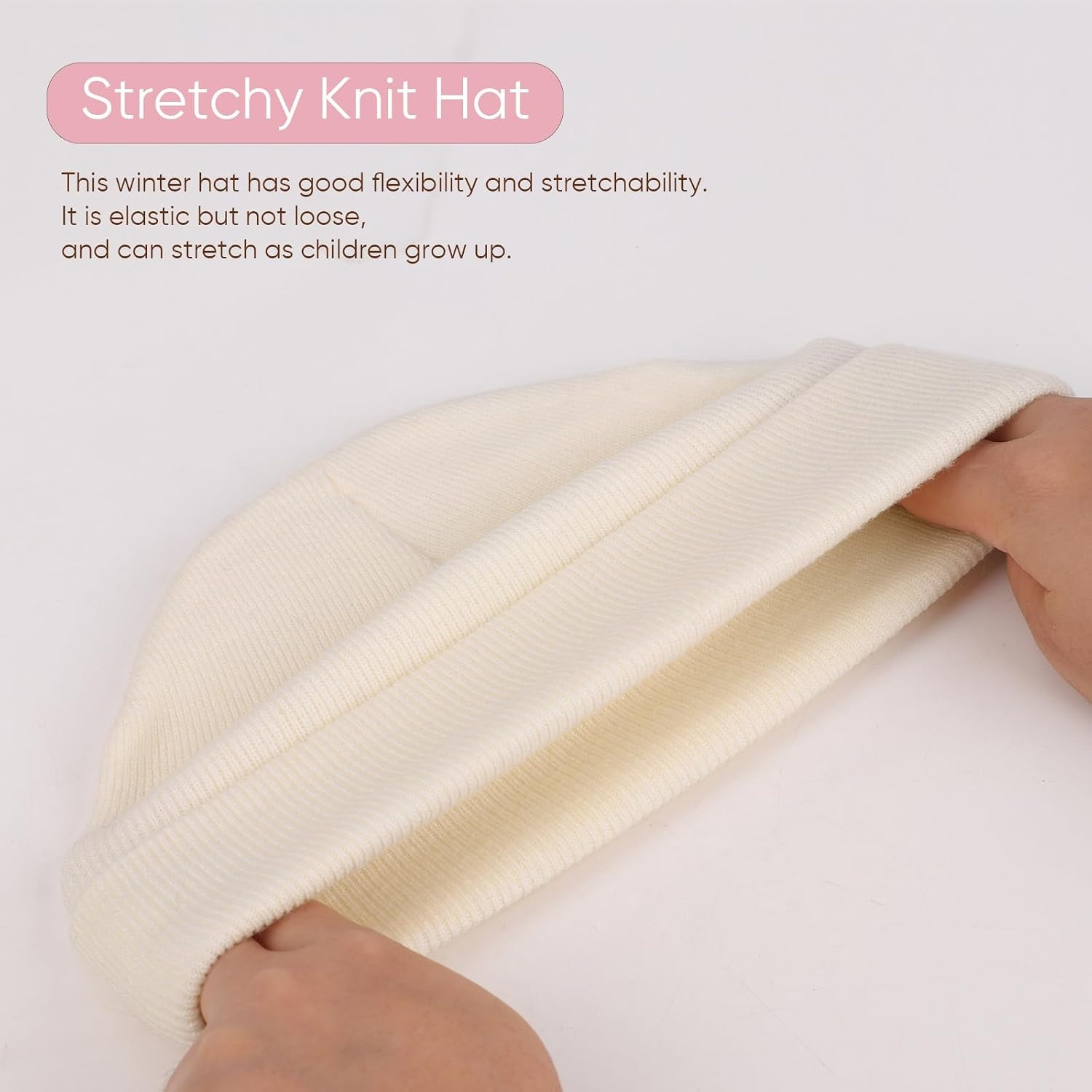 image:imageDRESHOW BQUBO 3 Pack Baby Beanies Toddler Kids Winter Hats Soft Knit Hat for Baby Boys Girls Warm Cap Beanies3 Sets Knit Hat Mittens Ivory White Beige Light Pink