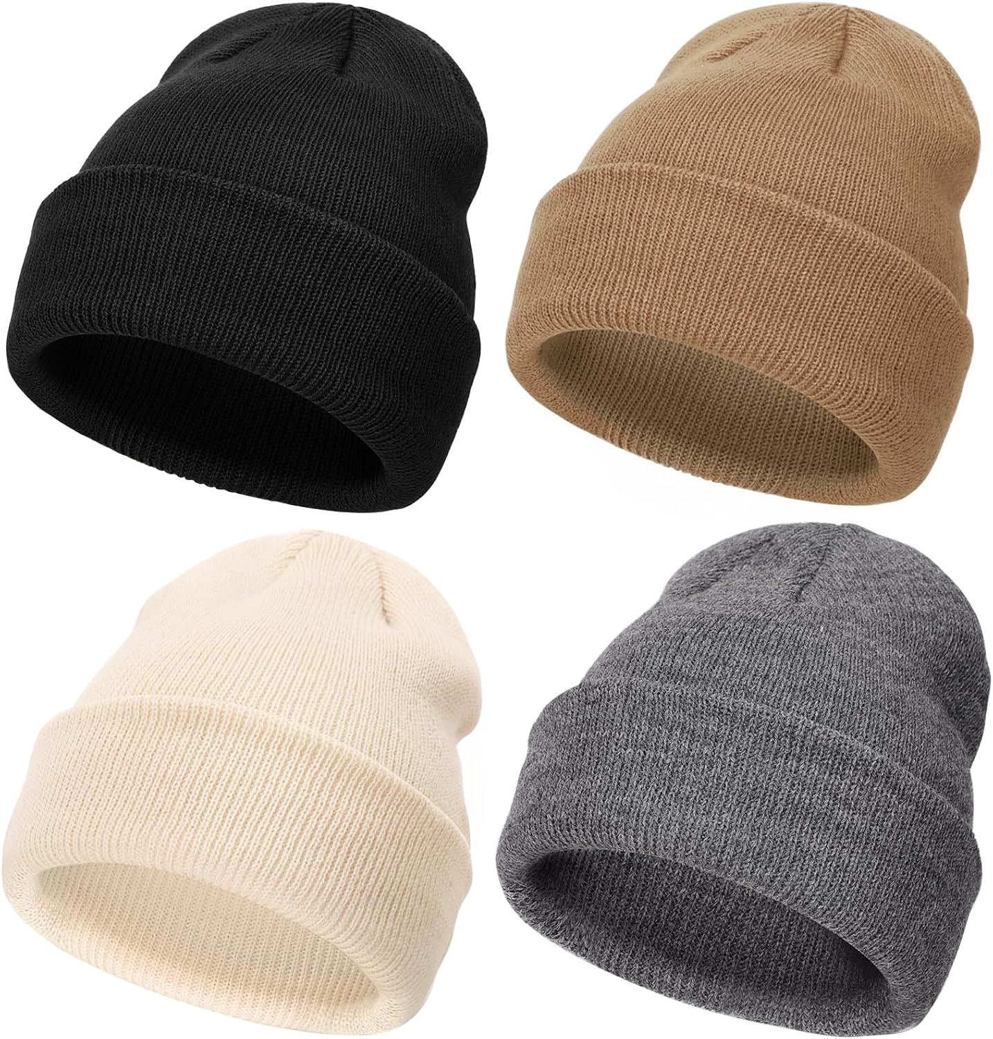 image:imageDRESHOW BQUBO 3 Pack Baby Beanies Toddler Kids Winter Hats Soft Knit Hat for Baby Boys Girls Warm Cap Beanies4 Pack Knit Cap Beige Khaki Dark Grey Black