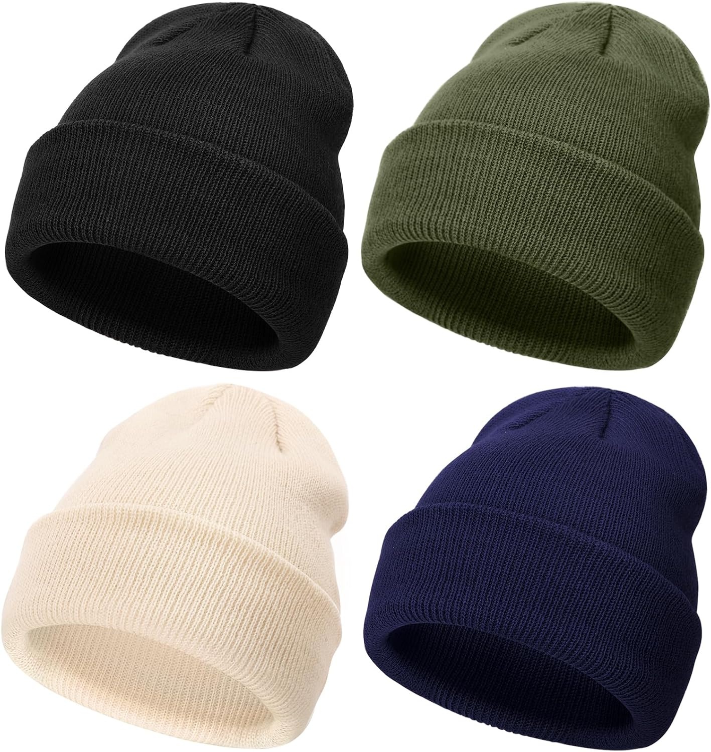image:imageDRESHOW BQUBO 3 Pack Baby Beanies Toddler Kids Winter Hats Soft Knit Hat for Baby Boys Girls Warm Cap Beanies4 Pack Knit Cap Beige Navy Blue Army Green Black