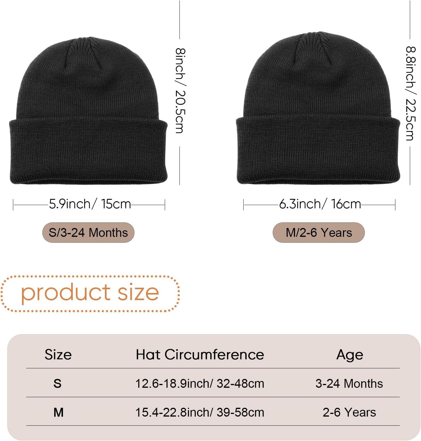 image:imageDRESHOW BQUBO 3 Pack Baby Beanies Toddler Kids Winter Hats Soft Knit Hat for Baby Boys Girls Warm Cap Beanies4 Pack Knit Cap Beige Orange Light Grey Black