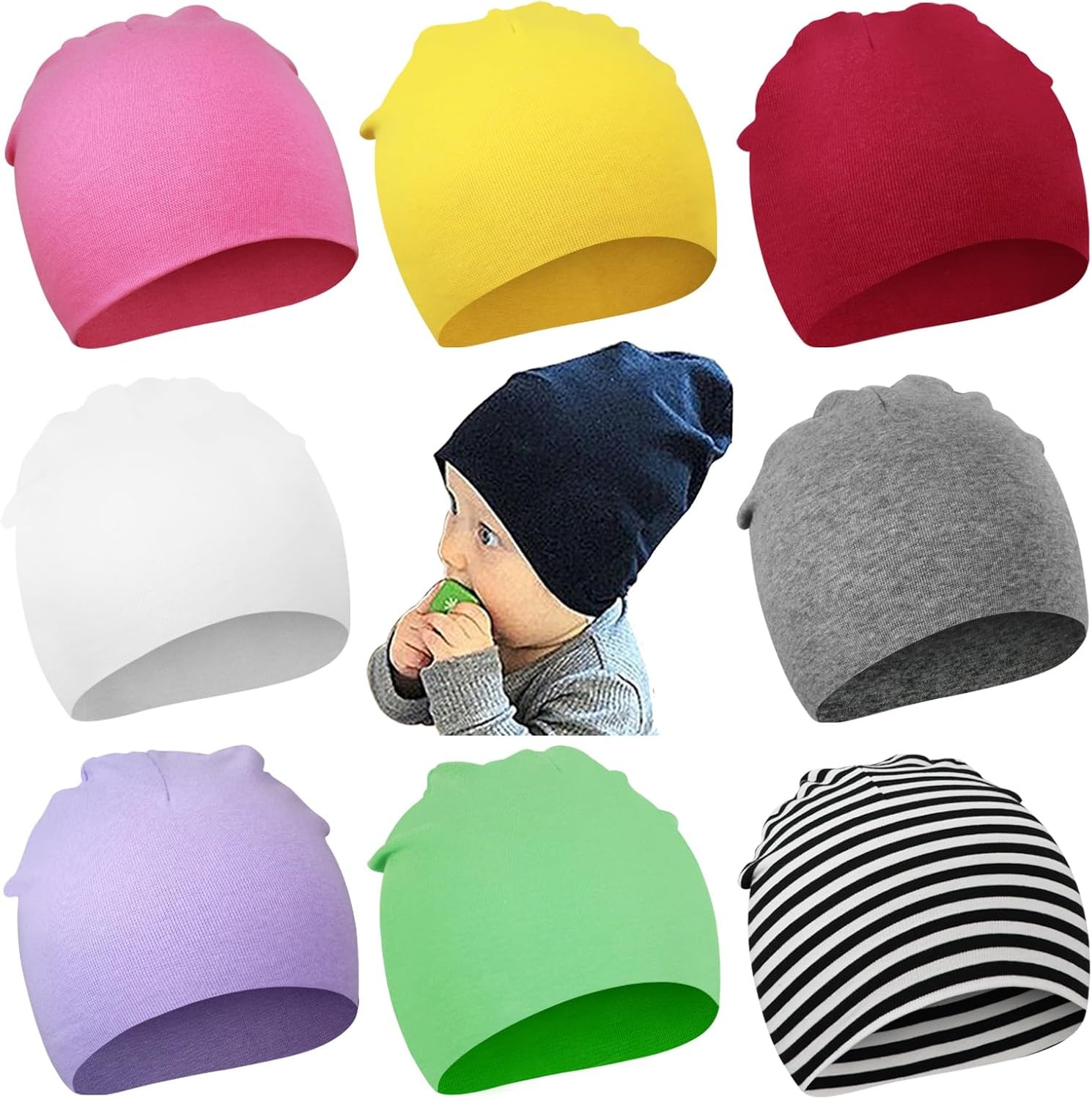 image:imageDRESHOW BQUBO 8 Pack Baby Newborn Hats Infant Toddler Kid Hats Soft Nursery Beanie Unisex Beanie Hat for Boys Girls 06 Years8 Pack G