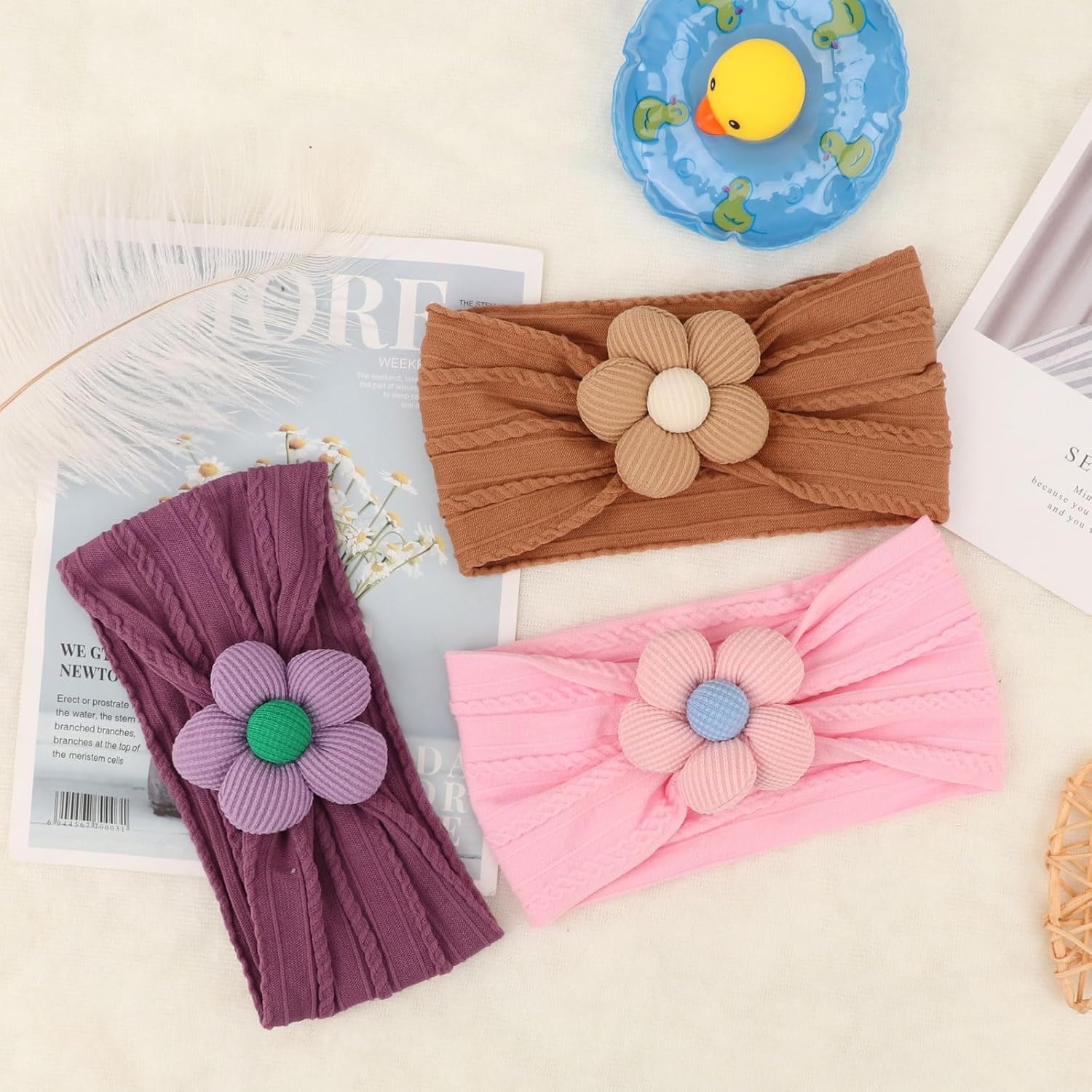 image:imageDRESHOW BQUBO Handmade Baby Headbands Soft amp Stretchy Hair Bands with Bows Nylon Bows Hairbands for Girls Newborn Infant Toddlers Hair Accessories 3 pack3 Pcs Barbie PinkCoffeePurple