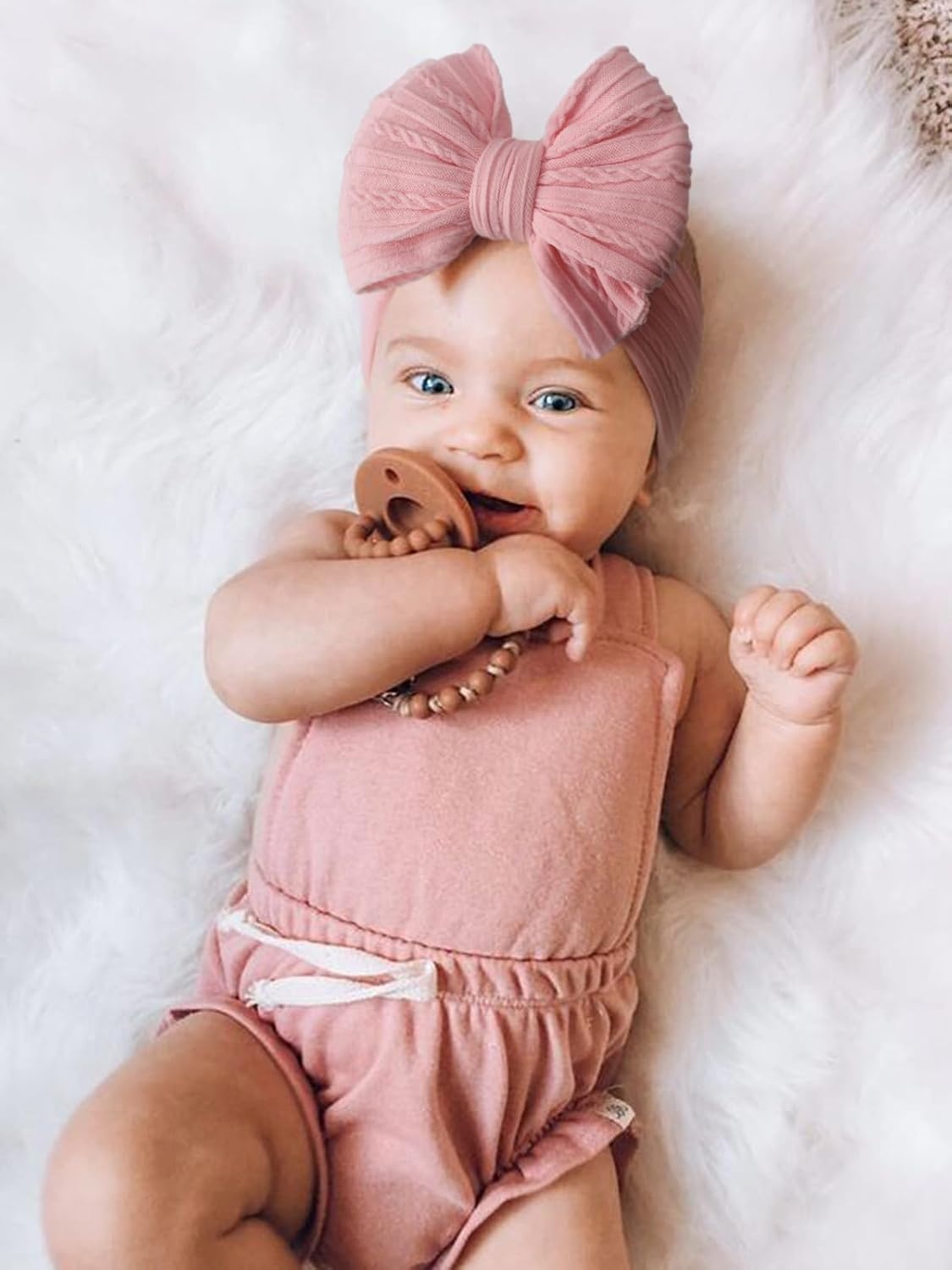 image:imageDRESHOW BQUBO Handmade Baby Headbands Soft amp Stretchy Hair Bands with Bows Nylon Bows Hairbands for Girls Newborn Infant Toddlers Hair Accessories 3 pack3 Pack Bow Knit Spiral Patterned E