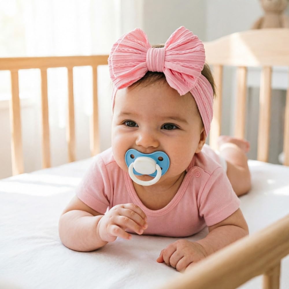 image:imageDRESHOW BQUBO Handmade Baby Headbands Soft amp Stretchy Hair Bands with Bows Nylon Bows Hairbands for Girls Newborn Infant Toddlers Hair Accessories 3 pack3 Pcs Baby Bow Headband Set Pink Lavender Plum
