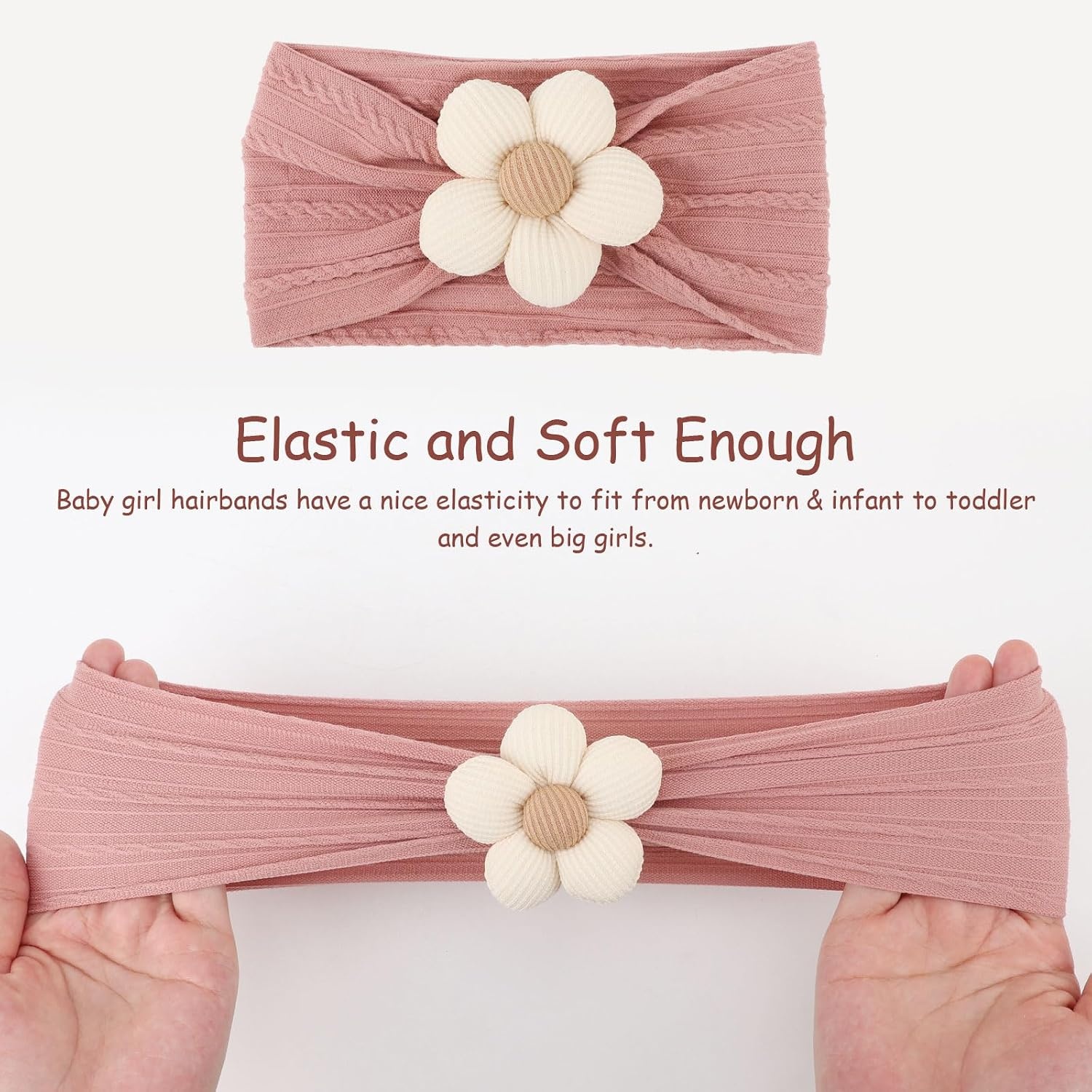 image:imageDRESHOW BQUBO Handmade Baby Headbands Soft amp Stretchy Hair Bands with Bows Nylon Bows Hairbands for Girls Newborn Infant Toddlers Hair Accessories 3 pack3 Pcs WhitePinkBlack