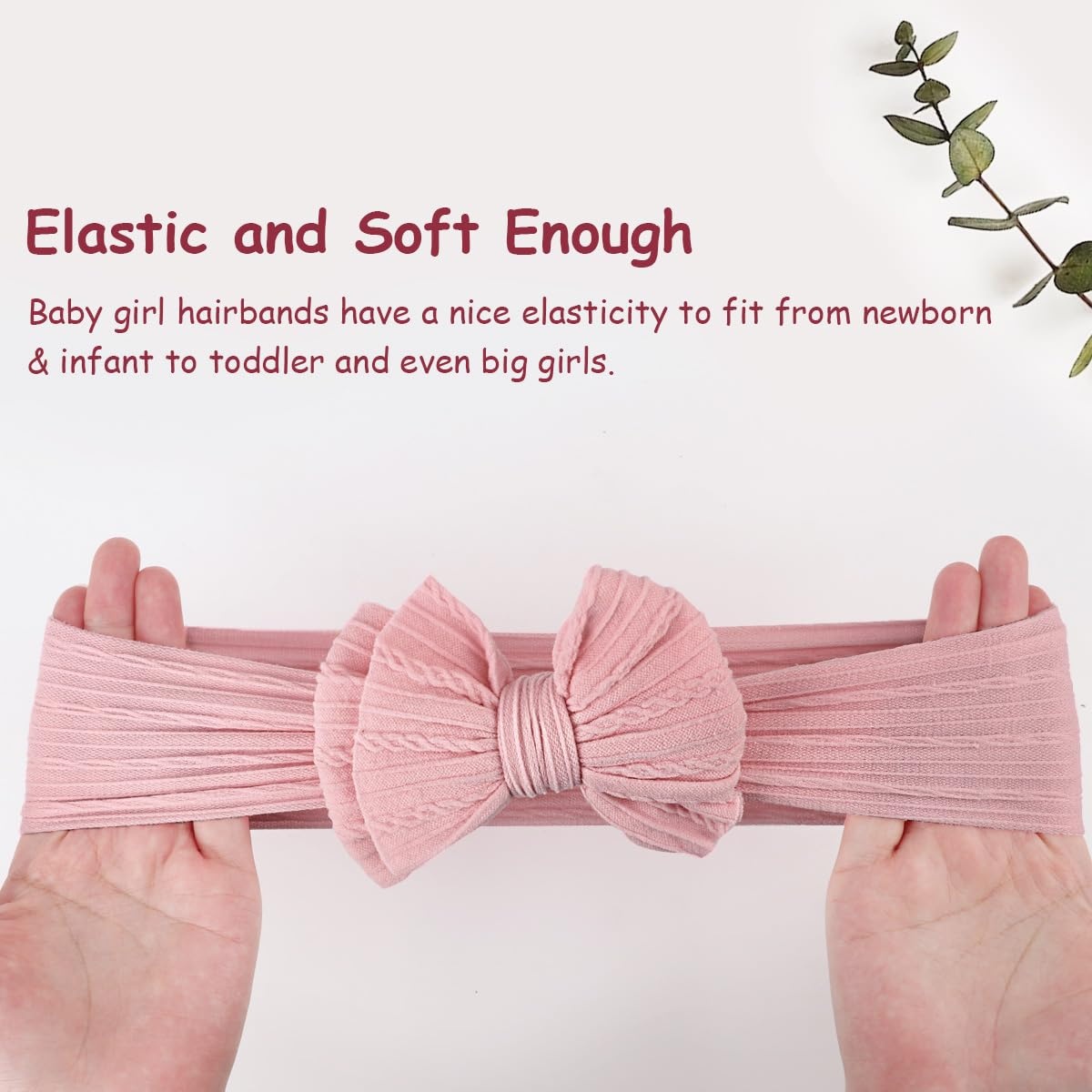 image:imageDRESHOW BQUBO Handmade Baby Headbands Soft amp Stretchy Hair Bands with Bows Nylon Bows Hairbands for Girls Newborn Infant Toddlers Hair Accessories 3 pack3 Pack Bow Knit Spiral Patterned White Pink Black