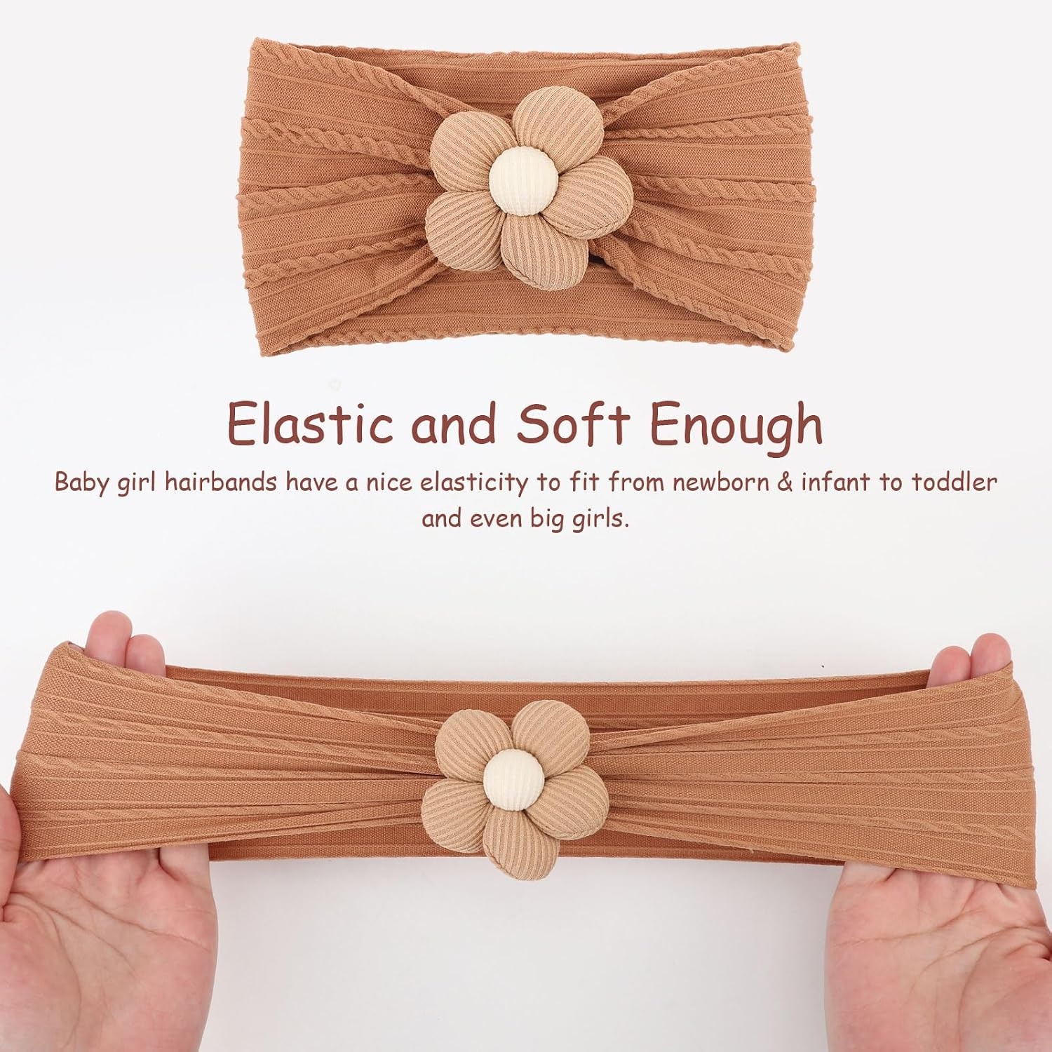 image:imageDRESHOW BQUBO Handmade Baby Headbands Soft amp Stretchy Hair Bands with Bows Nylon Bows Hairbands for Girls Newborn Infant Toddlers Hair Accessories 3 pack3 Pcs Barbie PinkCoffeePurple