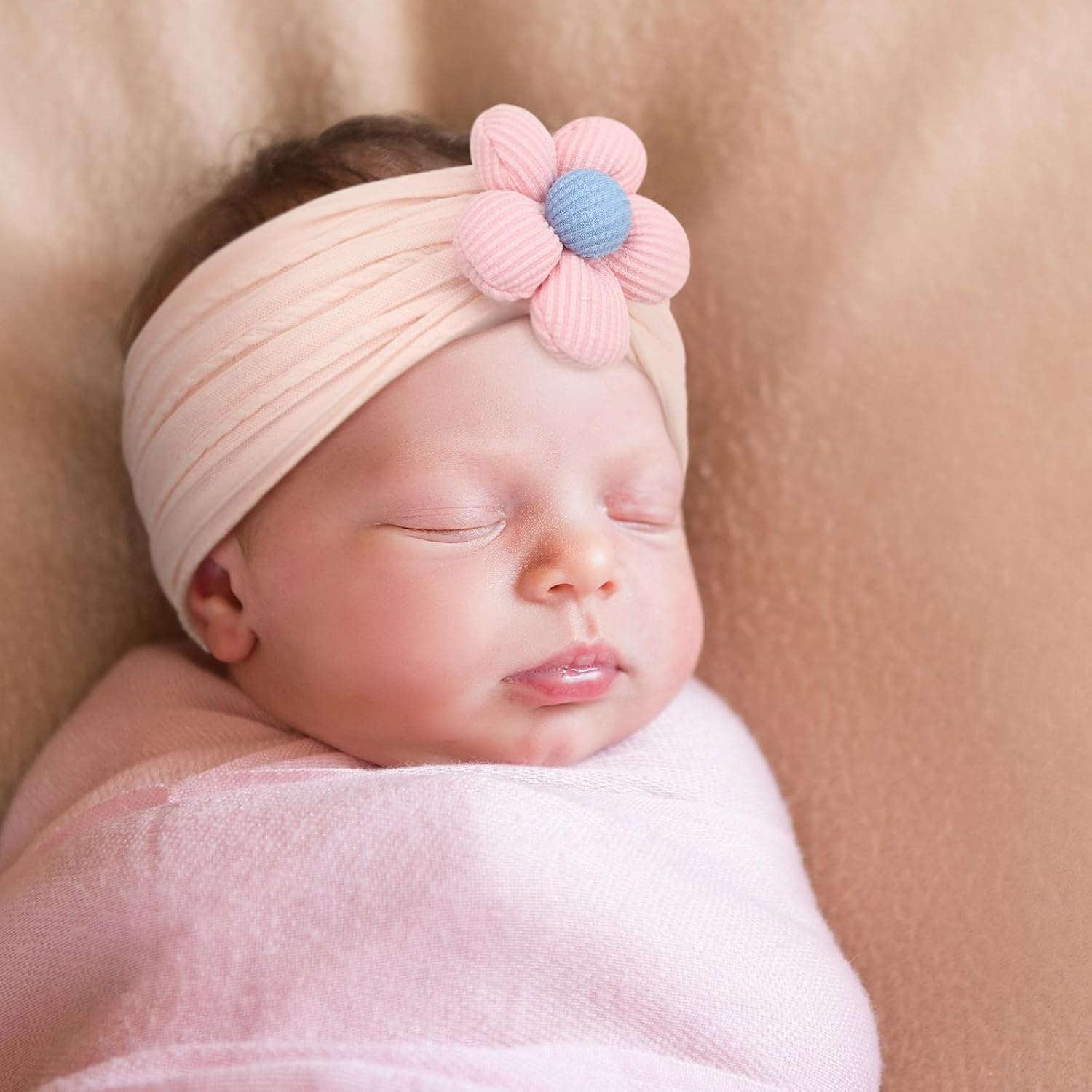 image:imageDRESHOW BQUBO Handmade Baby Headbands Soft amp Stretchy Hair Bands with Bows Nylon Bows Hairbands for Girls Newborn Infant Toddlers Hair Accessories 3 pack3 Pcs Light PinkPinkCoffee
