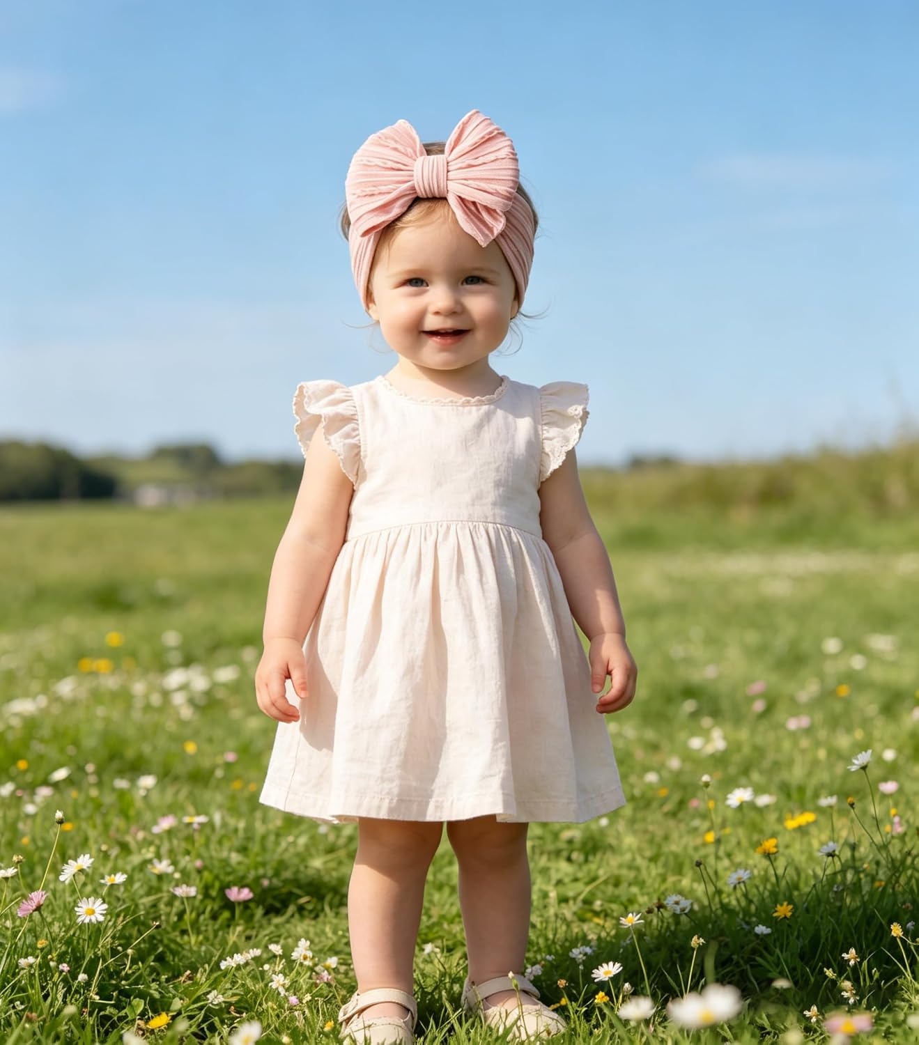 image:imageDRESHOW BQUBO Handmade Baby Headbands Soft amp Stretchy Hair Bands with Bows Nylon Bows Hairbands for Girls Newborn Infant Toddlers Hair Accessories 3 pack3 Pack Twists Patterned Bows Pink Light Pink Barbie Pink