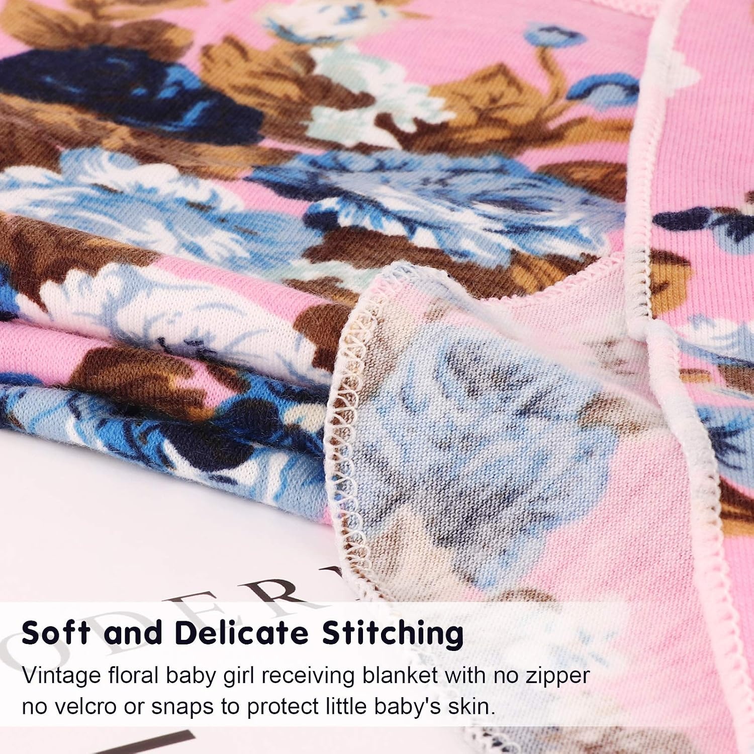 image:imageDRESHOW BQUBO Newborn Receiving Blanket with Bow Hat Set Flower Print Baby Swaddle Blankets with Beanie Nursery Swaddle Wrap 3 Sets1 Set Printed Baby Gifts Bow Hat Blanket Classic Pink
