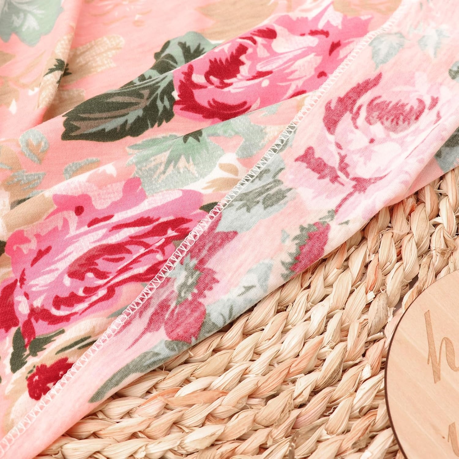 image:imageDRESHOW BQUBO Newborn Receiving Blanket with Bow Hat Set Flower Print Baby Swaddle Blankets with Beanie Nursery Swaddle Wrap 3 Sets3 Floral Sets Blanket Bow Hat Mittens Birth Announcement Card E