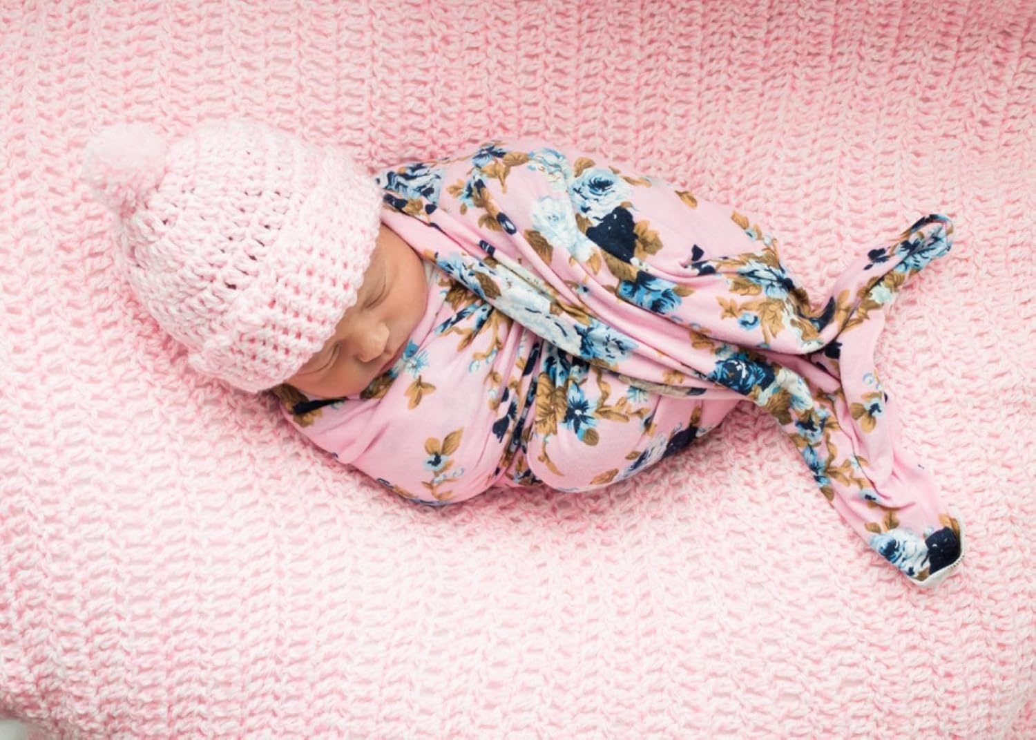 image:imageDRESHOW BQUBO Newborn Receiving Blanket with Bow Hat Set Flower Print Baby Swaddle Blankets with Beanie Nursery Swaddle Wrap 3 Sets3 Floral Sets Blanket Bow Hat Mittens Birth Announcement Card F