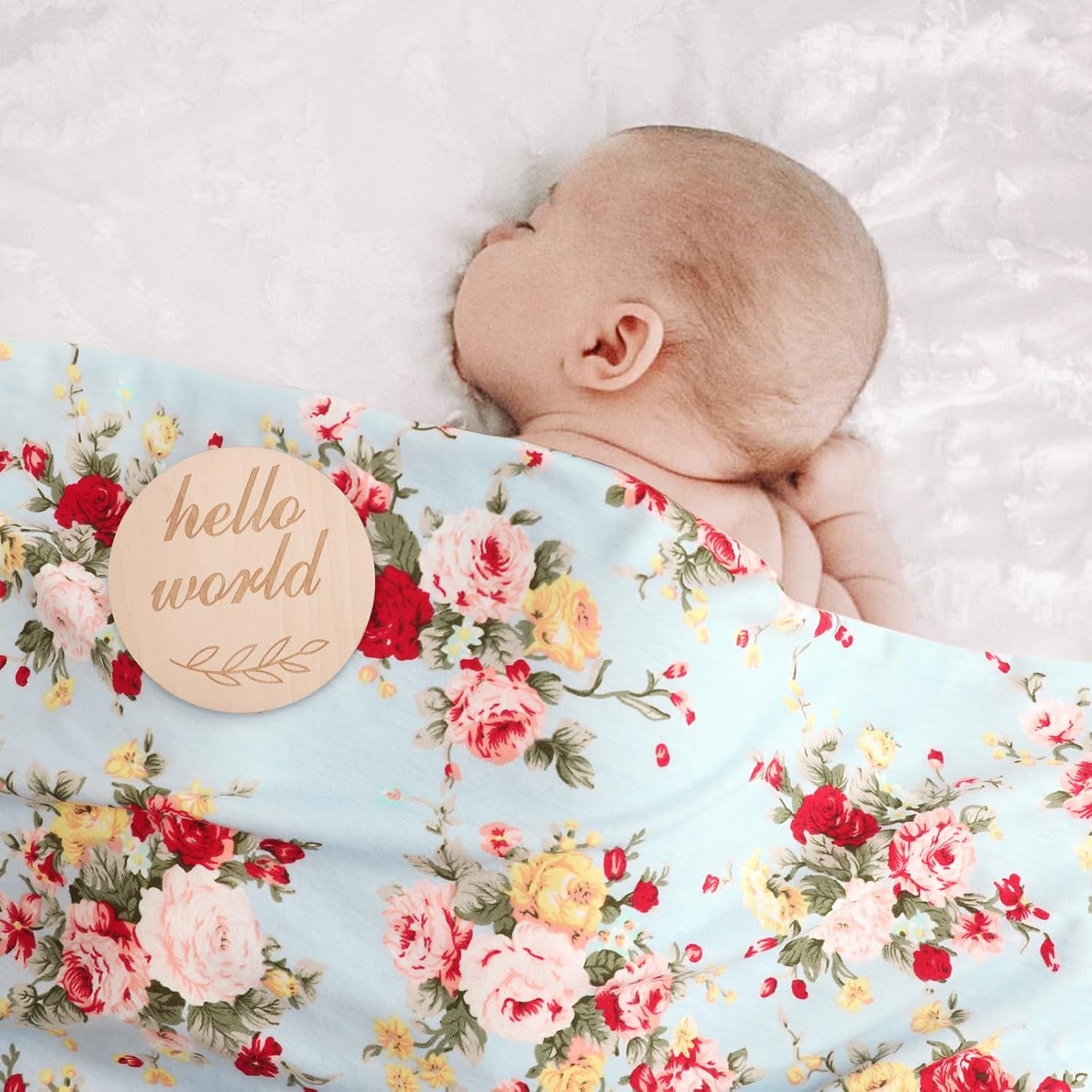image:imageDRESHOW BQUBO Newborn Receiving Blanket with Bow Hat Set Flower Print Baby Swaddle Blankets with Beanie Nursery Swaddle Wrap 3 Sets3 Floral Sets Blanket Bow Hat Mittens Birth Announcement Card G