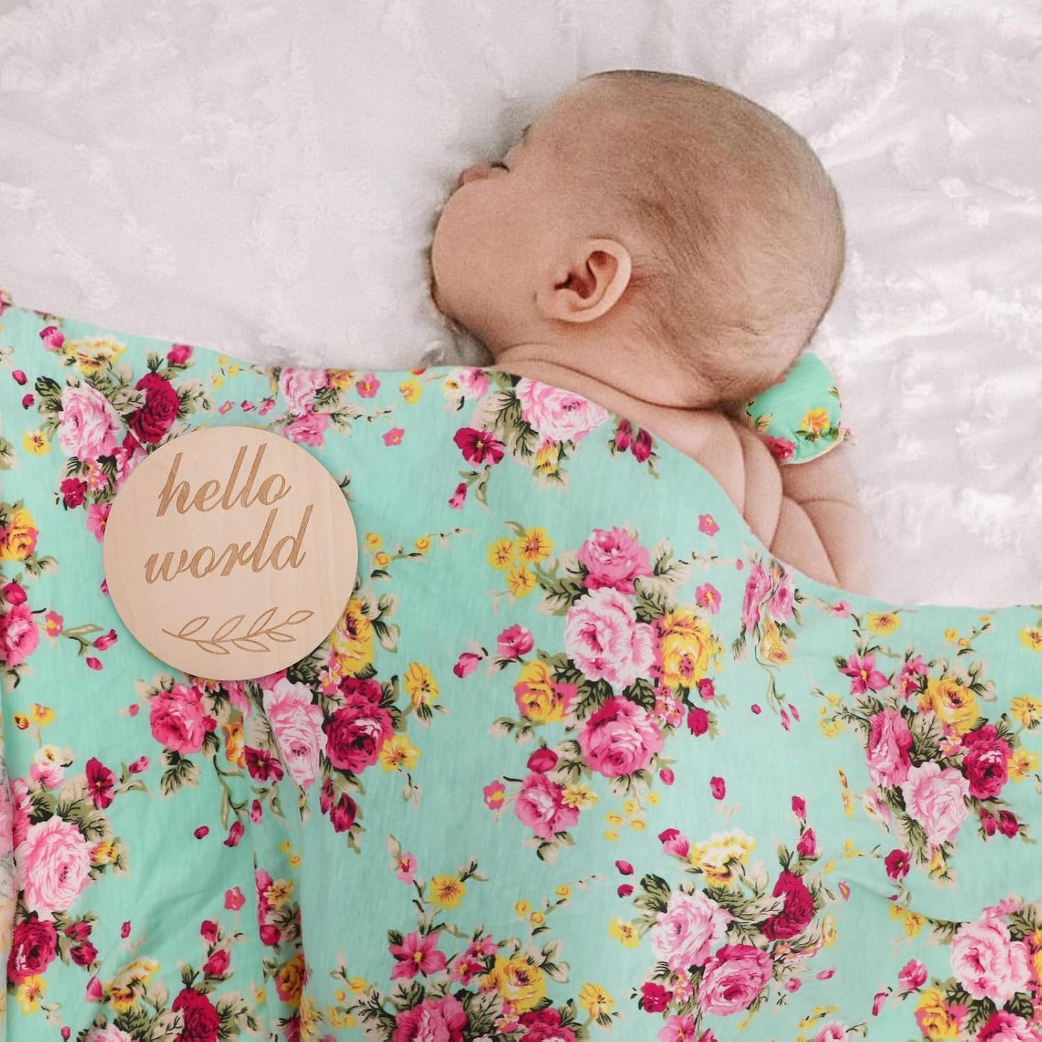 image:imageDRESHOW BQUBO Newborn Receiving Blanket with Bow Hat Set Flower Print Baby Swaddle Blankets with Beanie Nursery Swaddle Wrap 3 Sets3 Floral Sets Blanket Bow Hat Mittens Birth Announcement Card