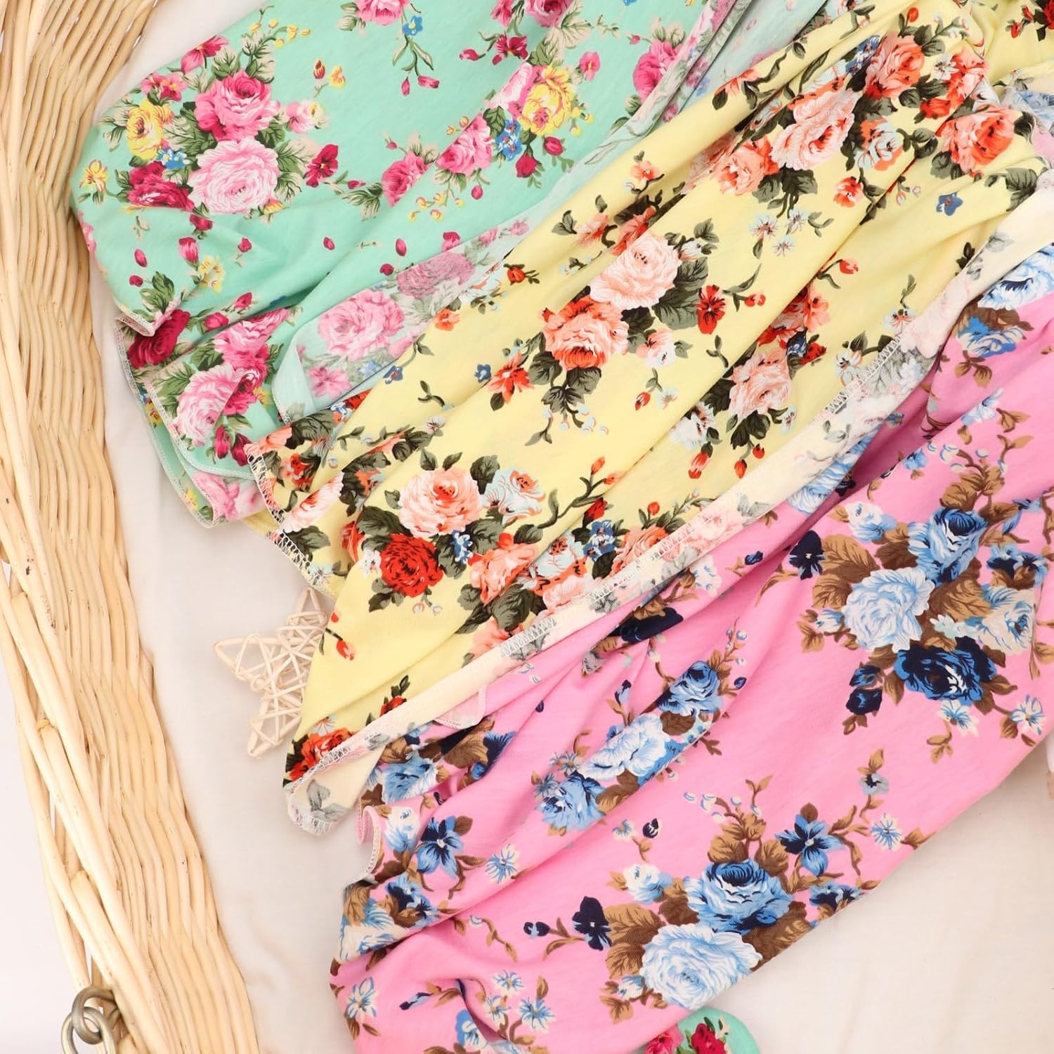 image:imageDRESHOW BQUBO Newborn Receiving Blanket with Bow Hat Set Flower Print Baby Swaddle Blankets with Beanie Nursery Swaddle Wrap 3 Sets3 Floral Sets Blanket Bow Hat Mittens Birth Announcement Card