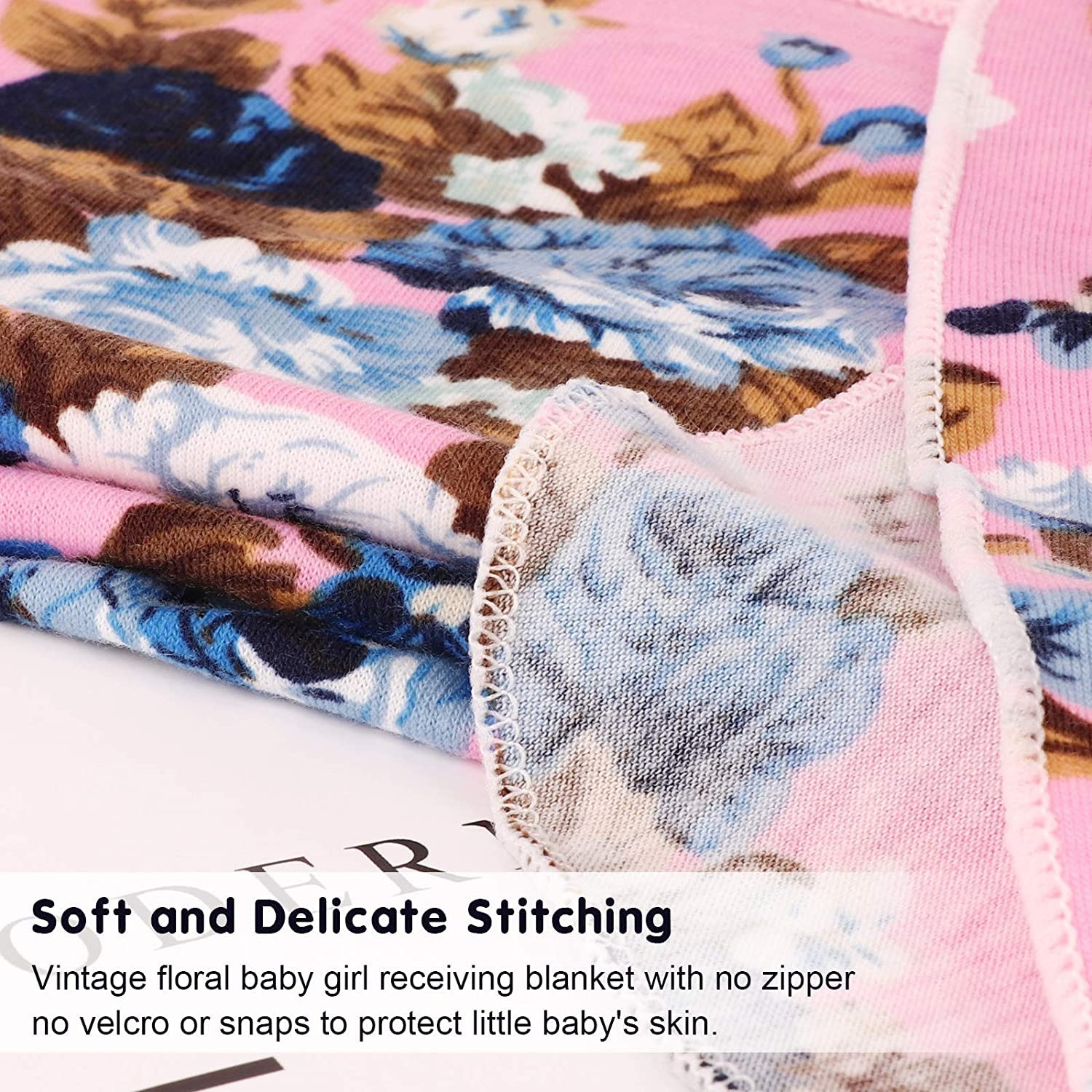 image:imageDRESHOW BQUBO Newborn Receiving Blanket with Bow Hat Set Flower Print Baby Swaddle Blankets with Beanie Nursery Swaddle Wrap 3 Sets3 Sets Printed Bow Hat Blanket Black Pink Green