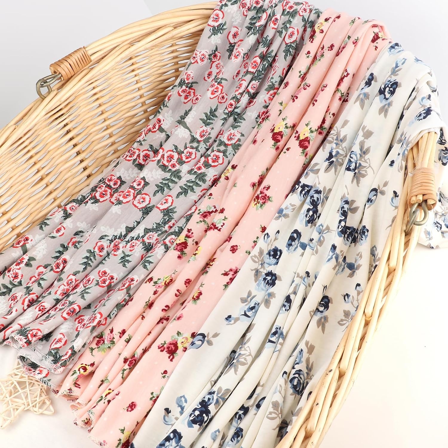 image:imageDRESHOW BQUBO Newborn Receiving Blanket with Bow Hat Set Flower Print Baby Swaddle Blankets with Beanie Nursery Swaddle Wrap 3 Sets3 Sets Printed Bow Hat Blanket E