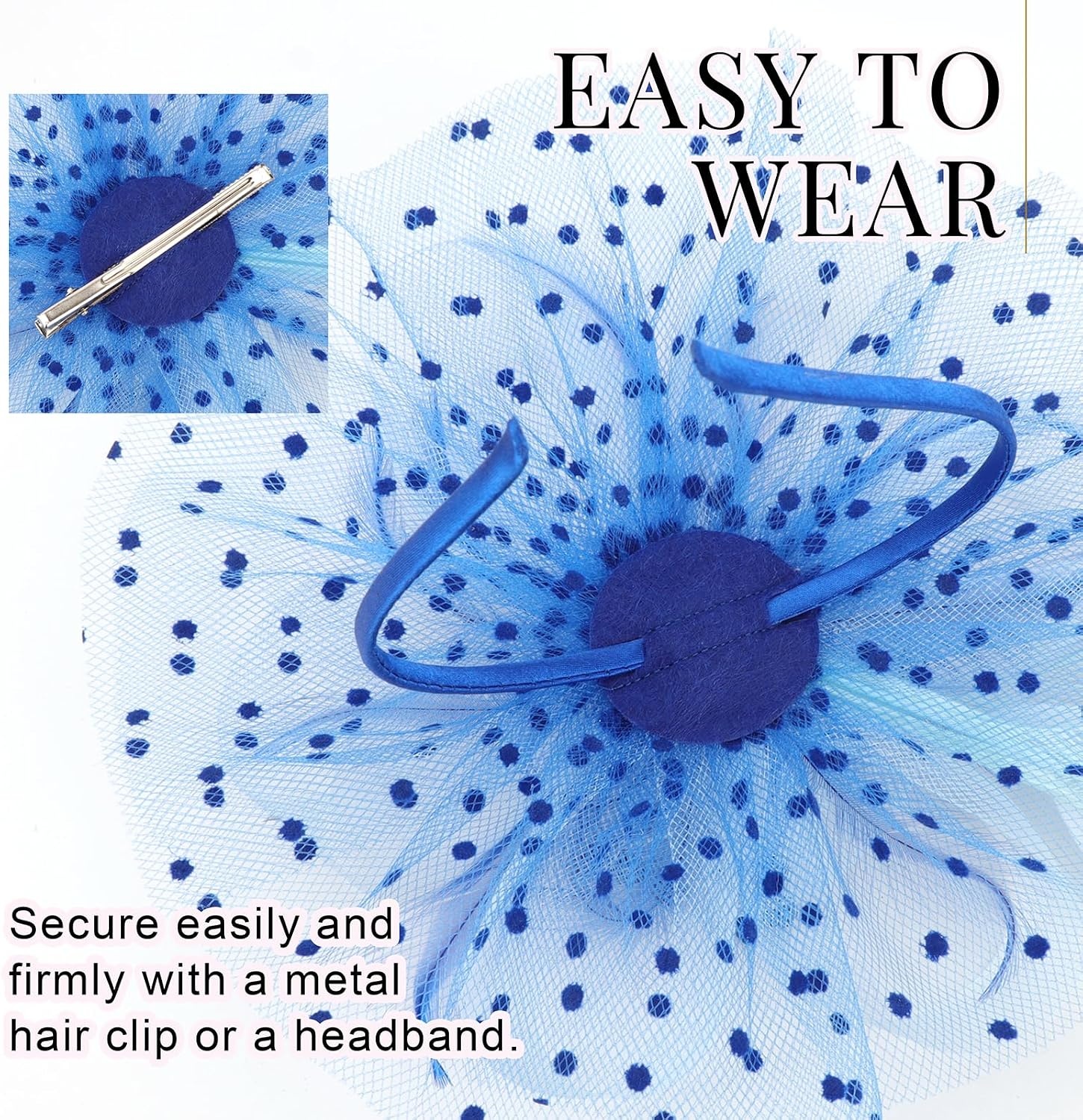 image:imageDRESHOW Fascinators Hat Flower Mesh Ribbons Feathers on a Headband and a Clip Tea Party Headwear for Girls and Women7 Diameter Blue Light Blue
