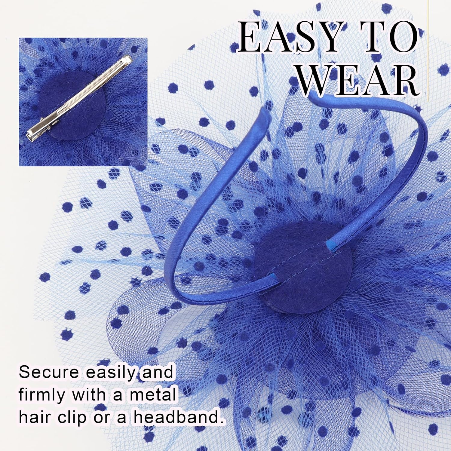 image:imageDRESHOW Fascinators Hat Flower Mesh Ribbons Feathers on a Headband and a Clip Tea Party Headwear for Girls and Women7 Diameter Blue Violet