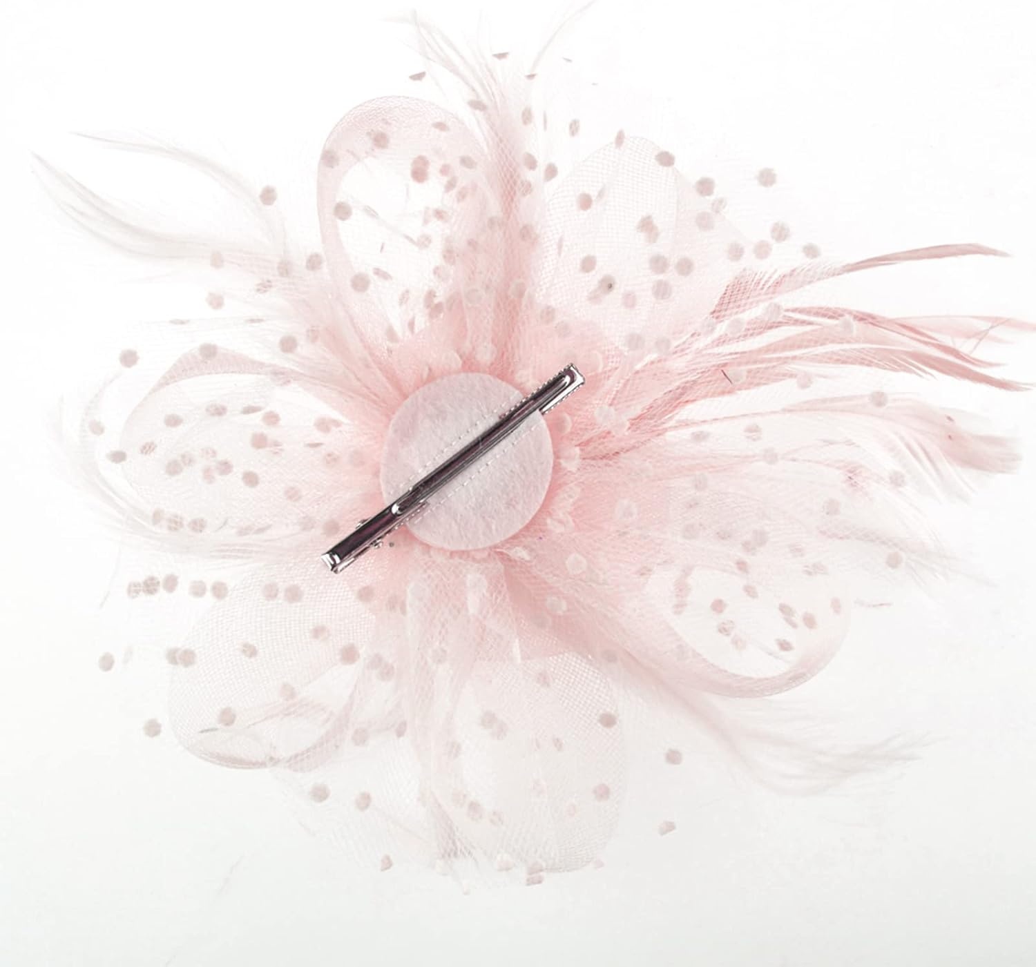 image:imageDRESHOW Fascinators Hat Flower Mesh Ribbons Feathers on a Headband and a Clip Tea Party Headwear for Girls and Women7 Diameter Blush Pink