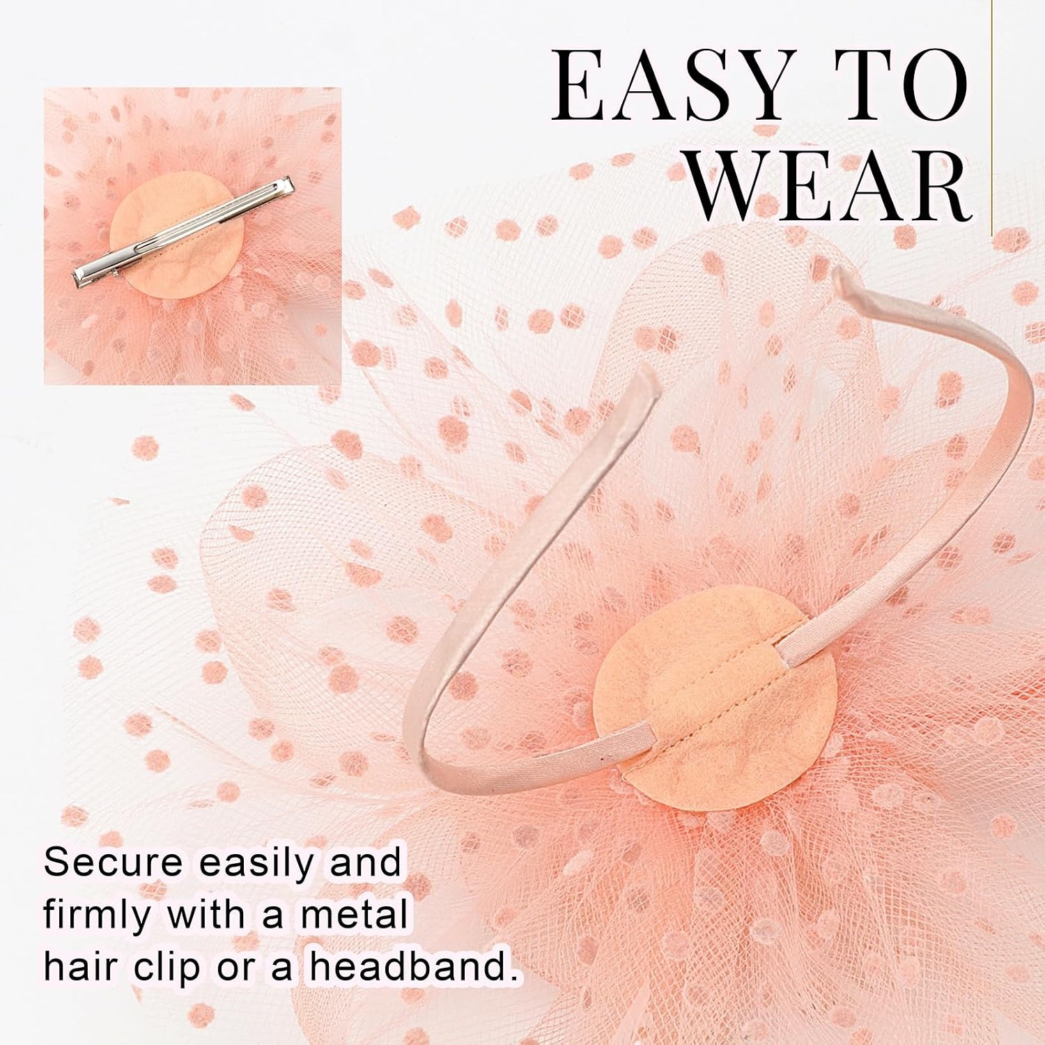 image:imageDRESHOW Fascinators Hat Flower Mesh Ribbons Feathers on a Headband and a Clip Tea Party Headwear for Girls and Women7 Diameter Champagne