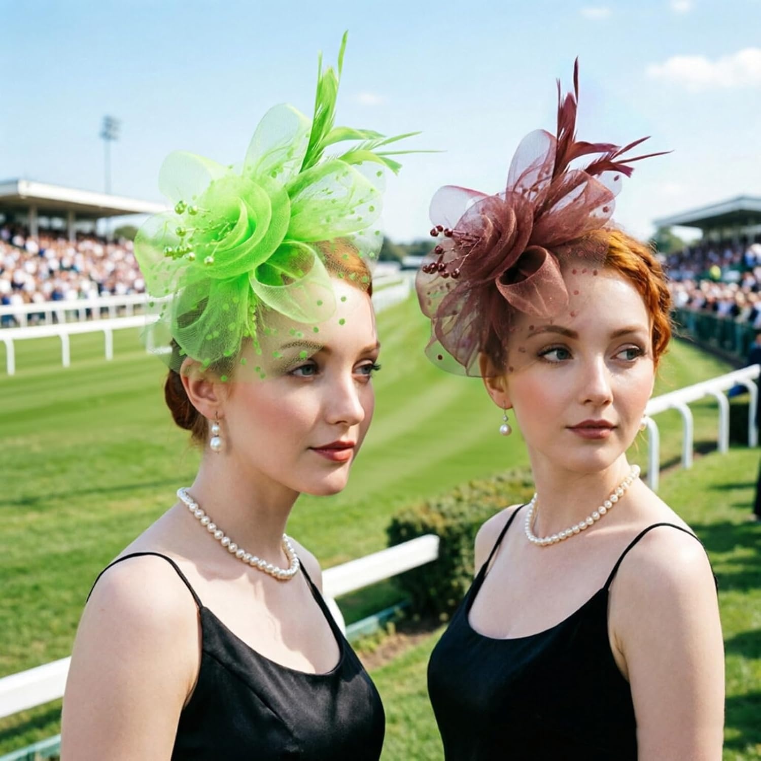 image:imageDRESHOW Fascinators Hat Flower Mesh Ribbons Feathers on a Headband and a Clip Tea Party Headwear for Girls and Women7 Diameter Coffee