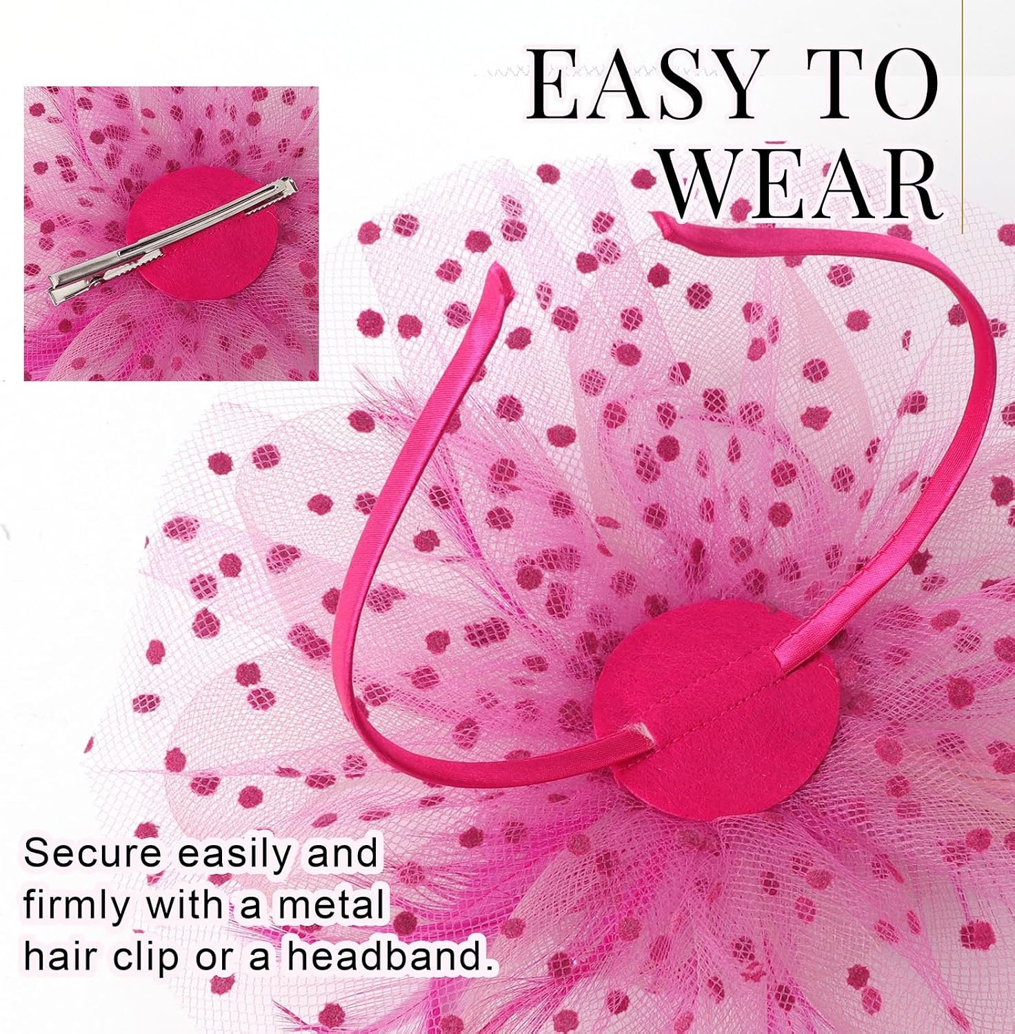 image:imageDRESHOW Fascinators Hat Flower Mesh Ribbons Feathers on a Headband and a Clip Tea Party Headwear for Girls and Women7 Diameter Dark Pink Light Pink
