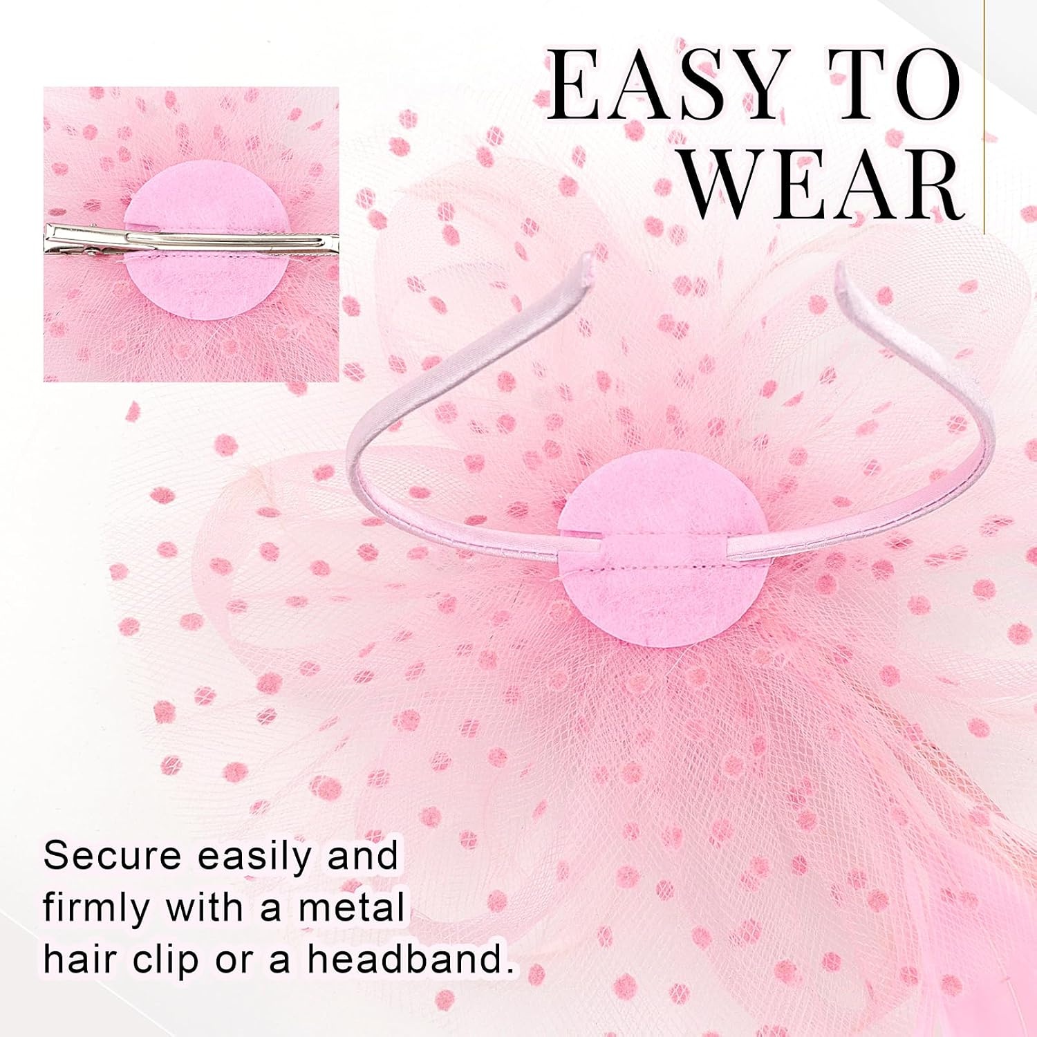 image:imageDRESHOW Fascinators Hat Flower Mesh Ribbons Feathers on a Headband and a Clip Tea Party Headwear for Girls and Women7 Diameter Dusty Pink