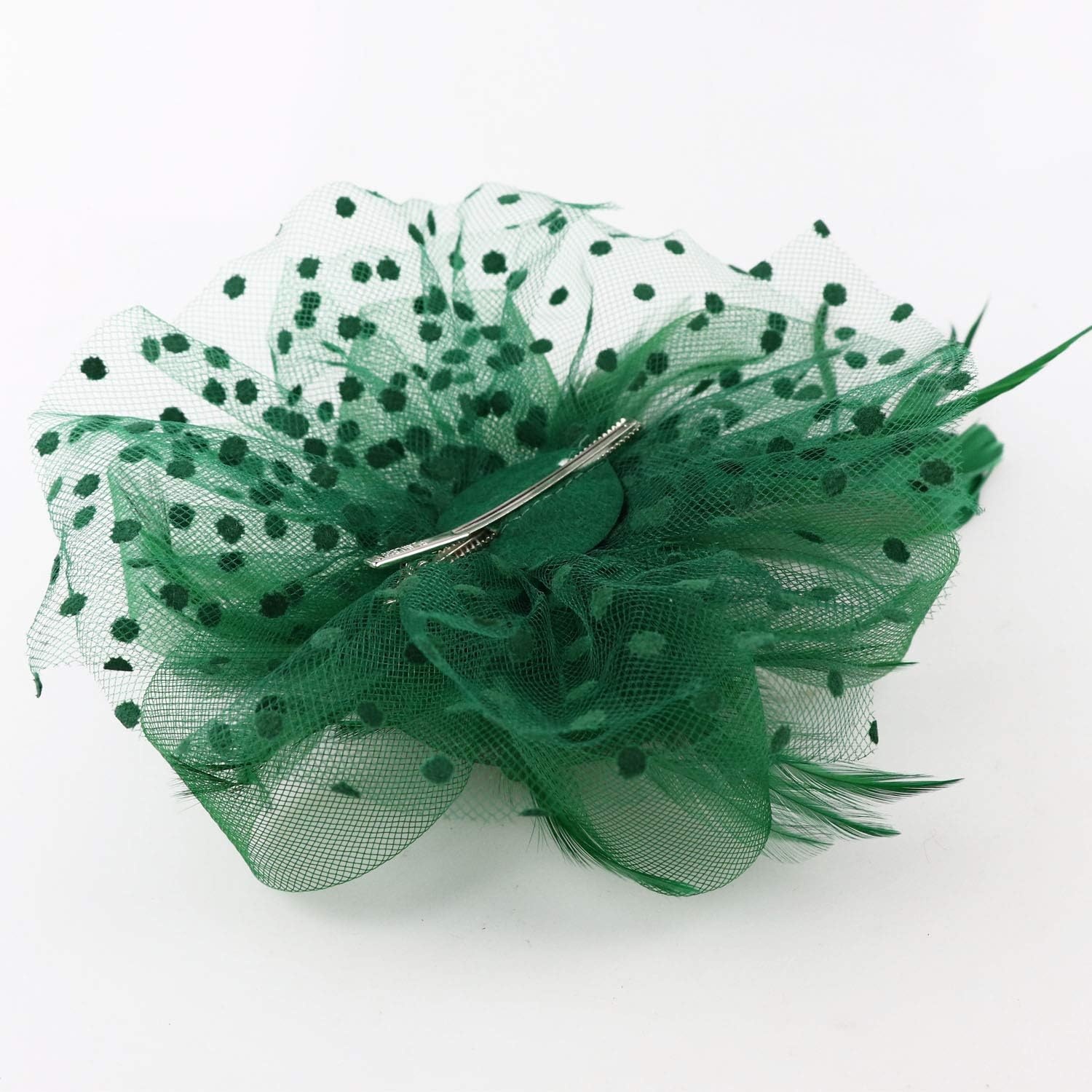 image:imageDRESHOW Fascinators Hat Flower Mesh Ribbons Feathers on a Headband and a Clip Tea Party Headwear for Girls and Women7 Diameter Emerald Green