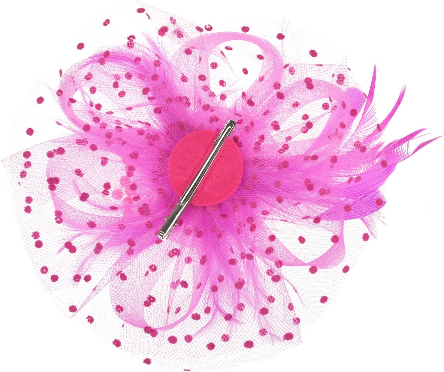 image:imageDRESHOW Fascinators Hat Flower Mesh Ribbons Feathers on a Headband and a Clip Tea Party Headwear for Girls and Women7 Diameter Fushia