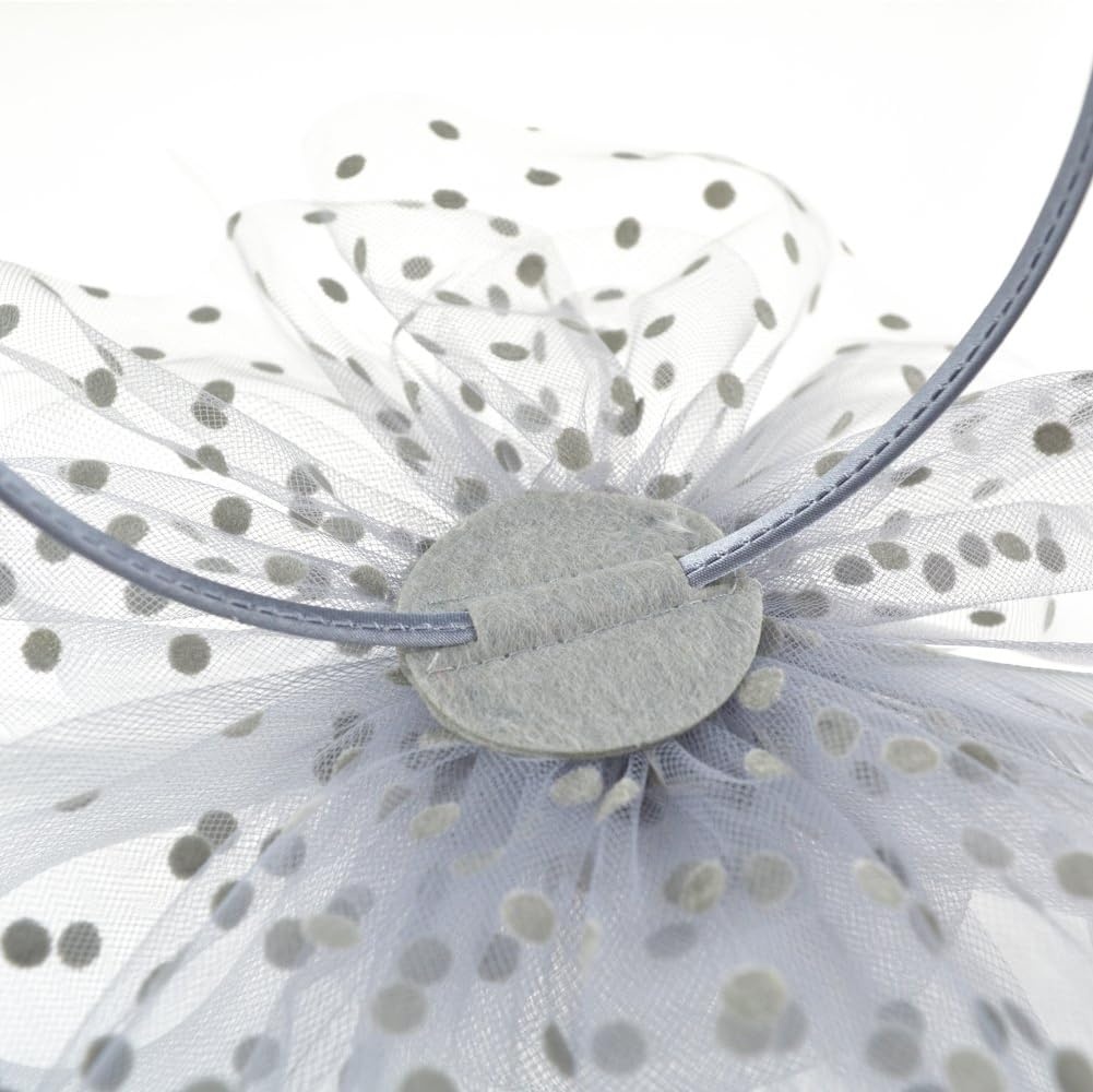 image:imageDRESHOW Fascinators Hat Flower Mesh Ribbons Feathers on a Headband and a Clip Tea Party Headwear for Girls and Women7 Diameter Grey