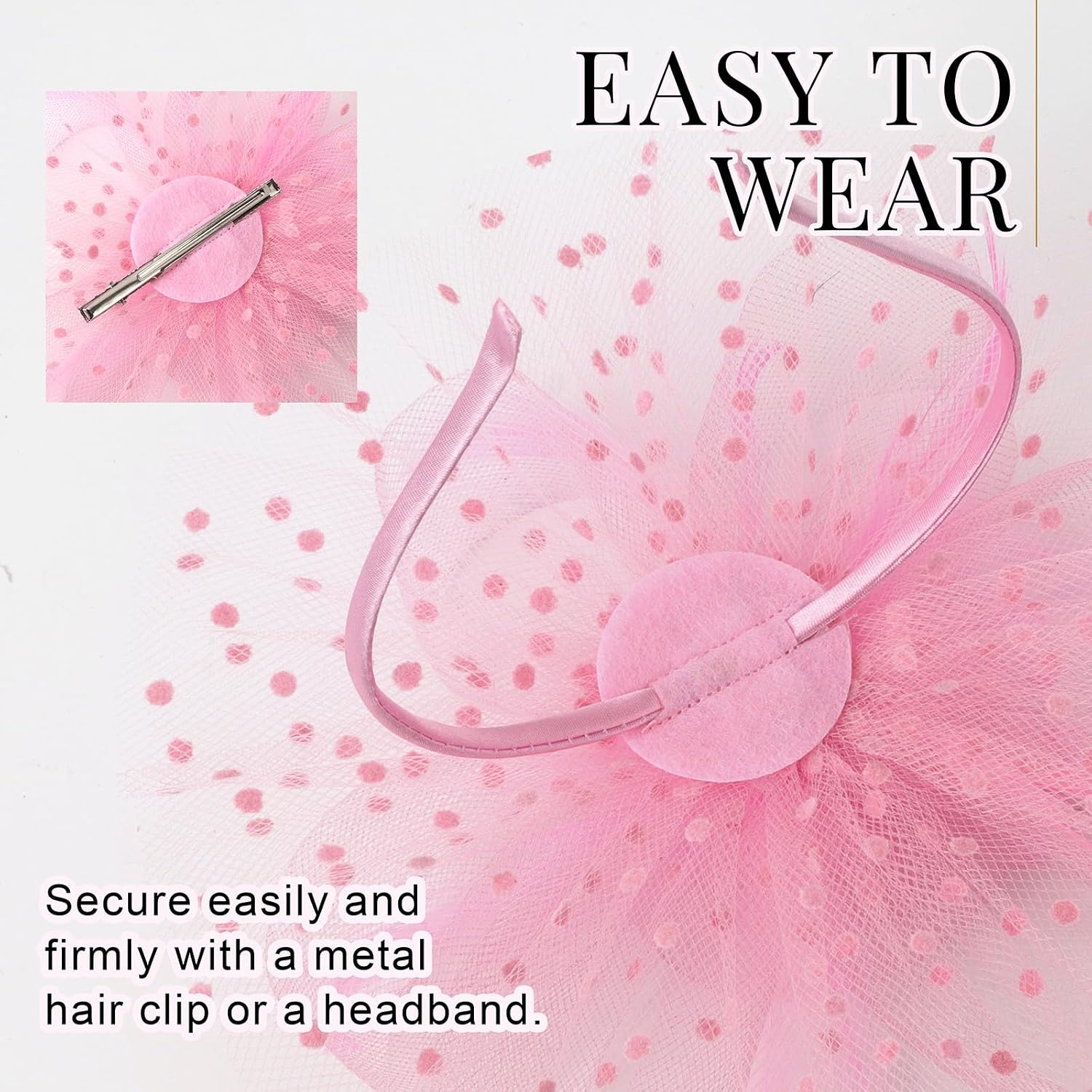 image:imageDRESHOW Fascinators Hat Flower Mesh Ribbons Feathers on a Headband and a Clip Tea Party Headwear for Girls and Women7 Diameter Pink