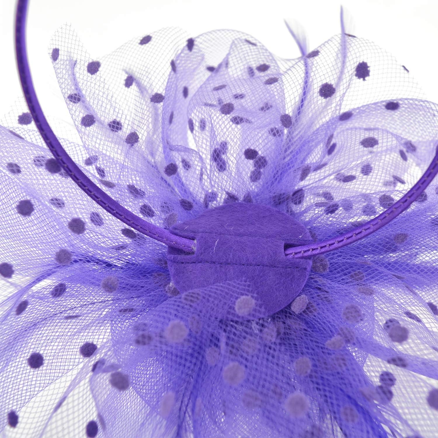 image:imageDRESHOW Fascinators Hat Flower Mesh Ribbons Feathers on a Headband and a Clip Tea Party Headwear for Girls and Women7 Diameter Purple