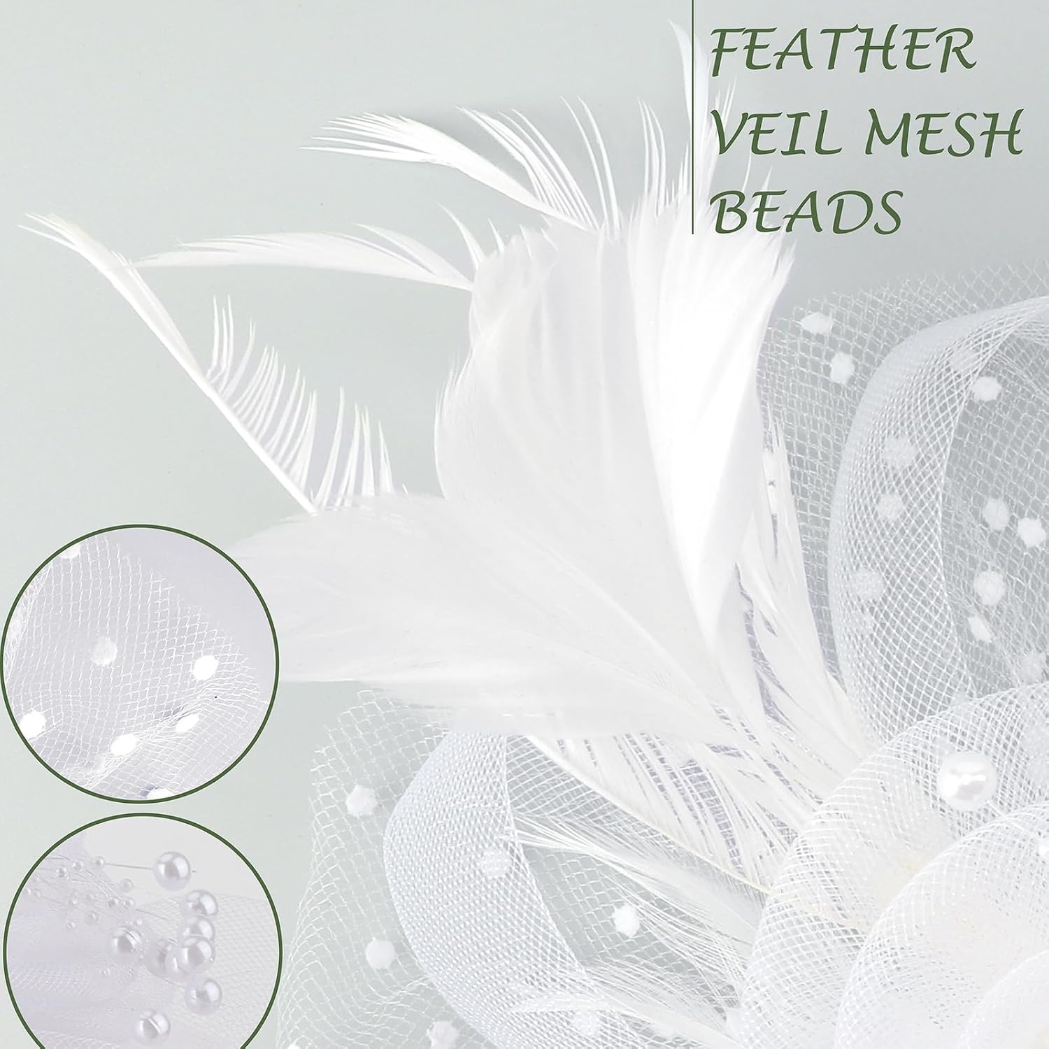image:imageDRESHOW Fascinators Hat Flower Mesh Ribbons Feathers on a Headband and a Clip Tea Party Headwear for Girls and Women7 Diameter White