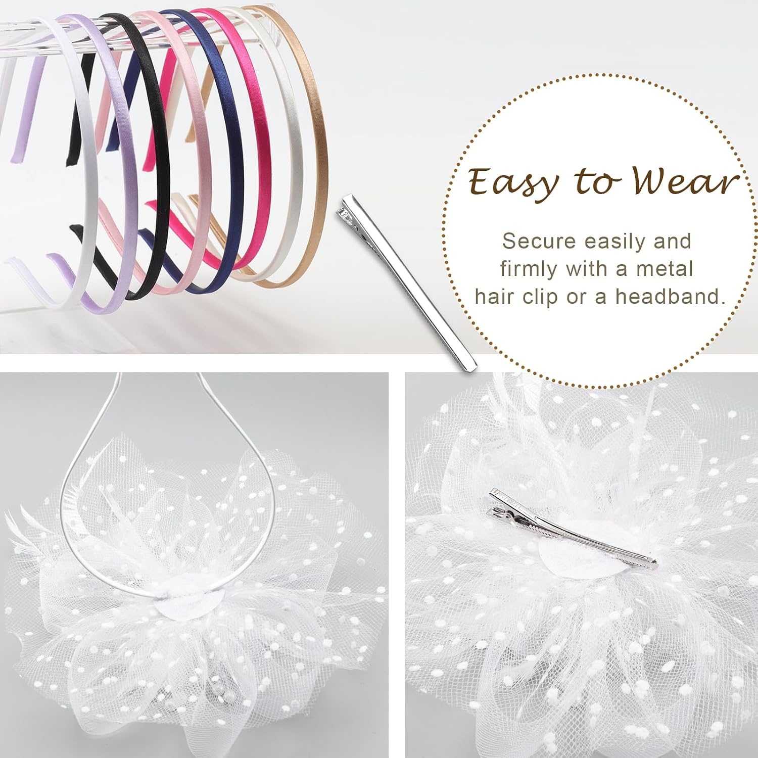 image:imageDRESHOW Fascinators Hat Flower Mesh Ribbons Feathers on a Headband and a Clip Tea Party Headwear for Girls and Women7 Diameter White