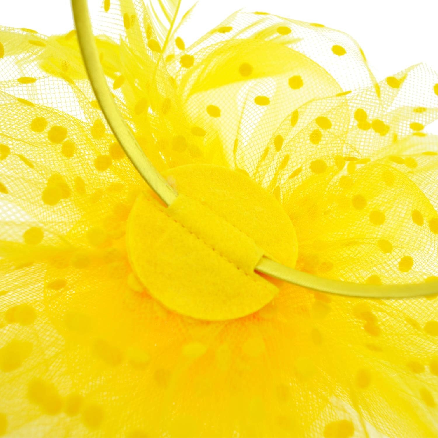 image:imageDRESHOW Fascinators Hat Flower Mesh Ribbons Feathers on a Headband and a Clip Tea Party Headwear for Girls and Women7 Diameter Yellow