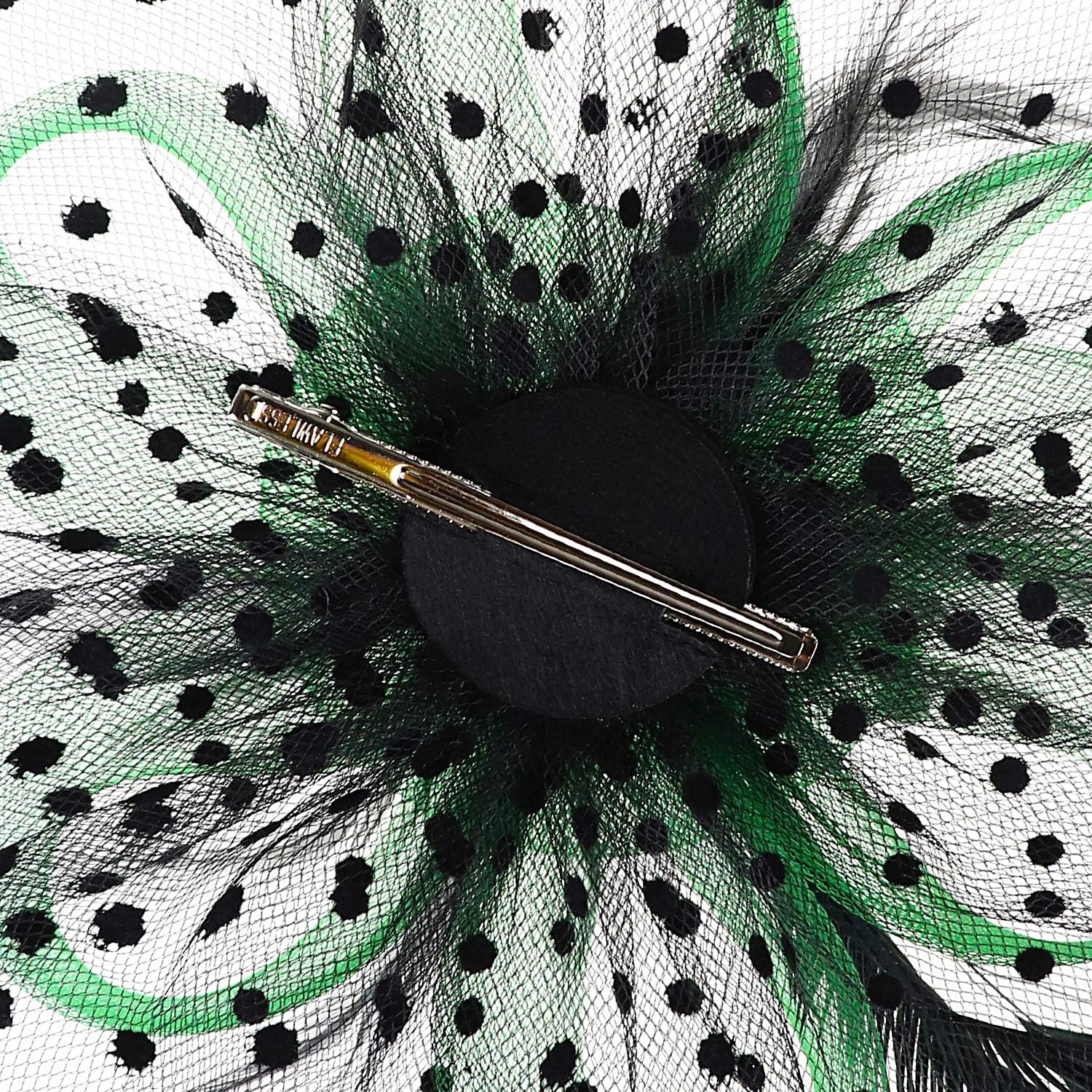 image:imageDRESHOW Fascinators Hat Flower Mesh Ribbons Feathers on a Headband and a Clip Tea Party Headwear for Girls and Women7 Diameter Green Black