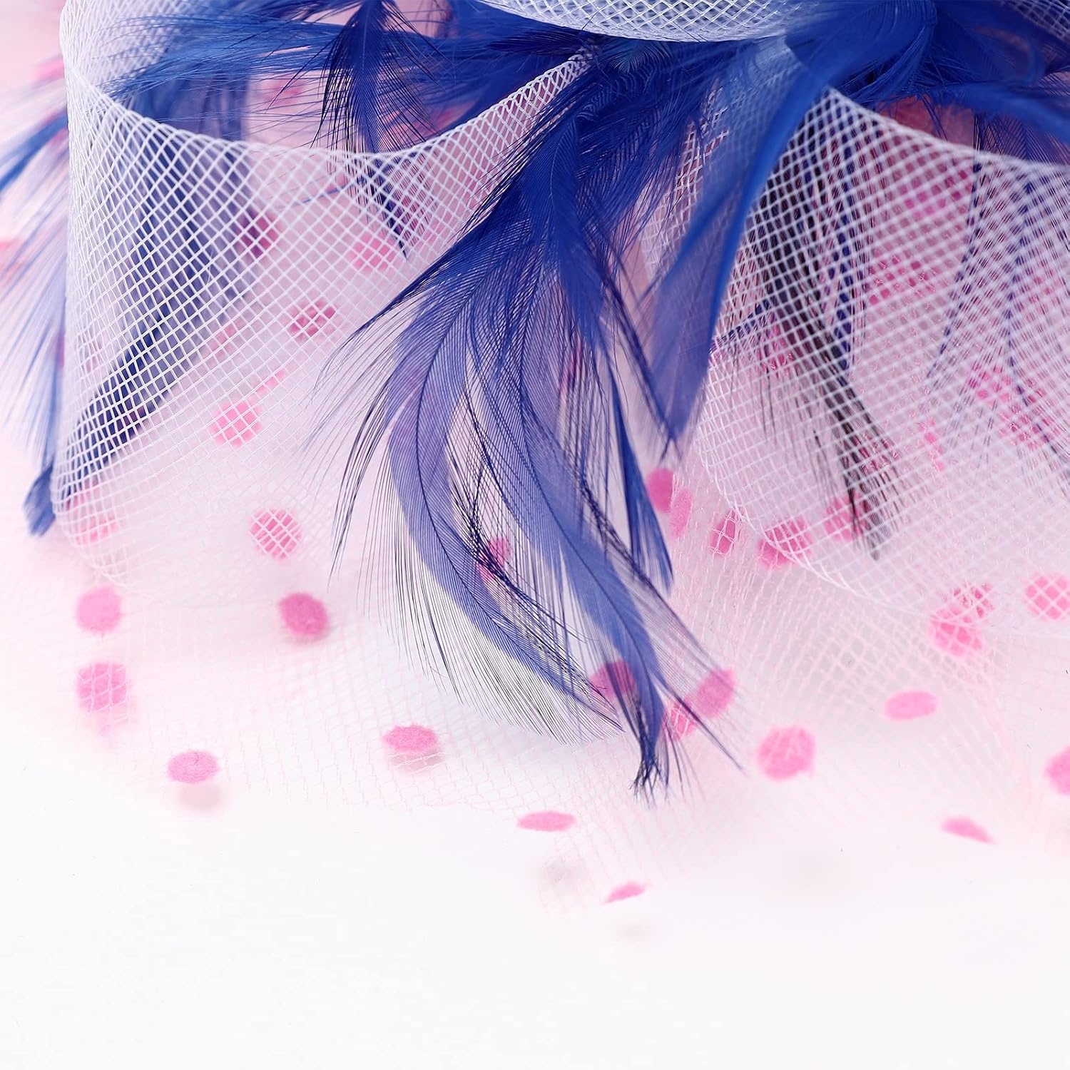 image:imageDRESHOW Fascinators Hat Flower Mesh Ribbons Feathers on a Headband and a Clip Tea Party Headwear for Girls and Women7 Diameter Pink White