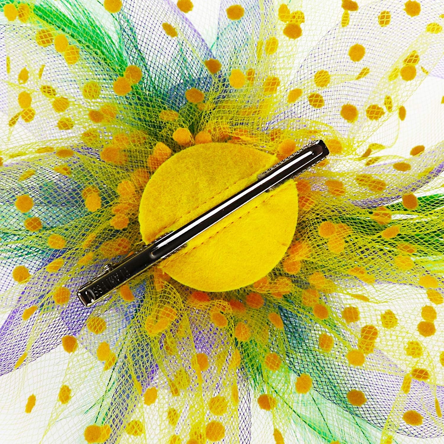 image:imageDRESHOW Fascinators Hat Flower Mesh Ribbons Feathers on a Headband and a Clip Tea Party Headwear for Girls and Women7 Diameter Purple Yellow Green