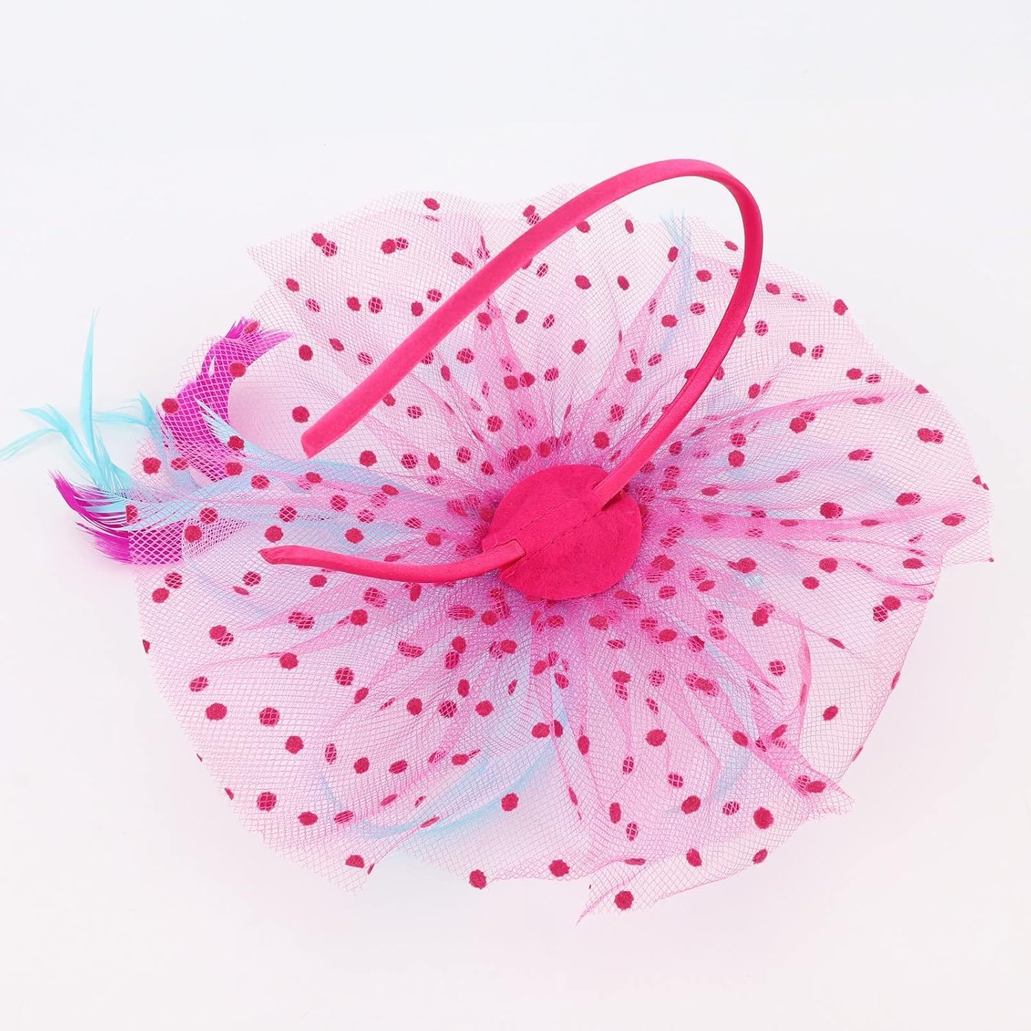 image:imageDRESHOW Fascinators Hat Flower Mesh Ribbons Feathers on a Headband and a Clip Tea Party Headwear for Girls and Women7 Diameter Rose Sky Blue White