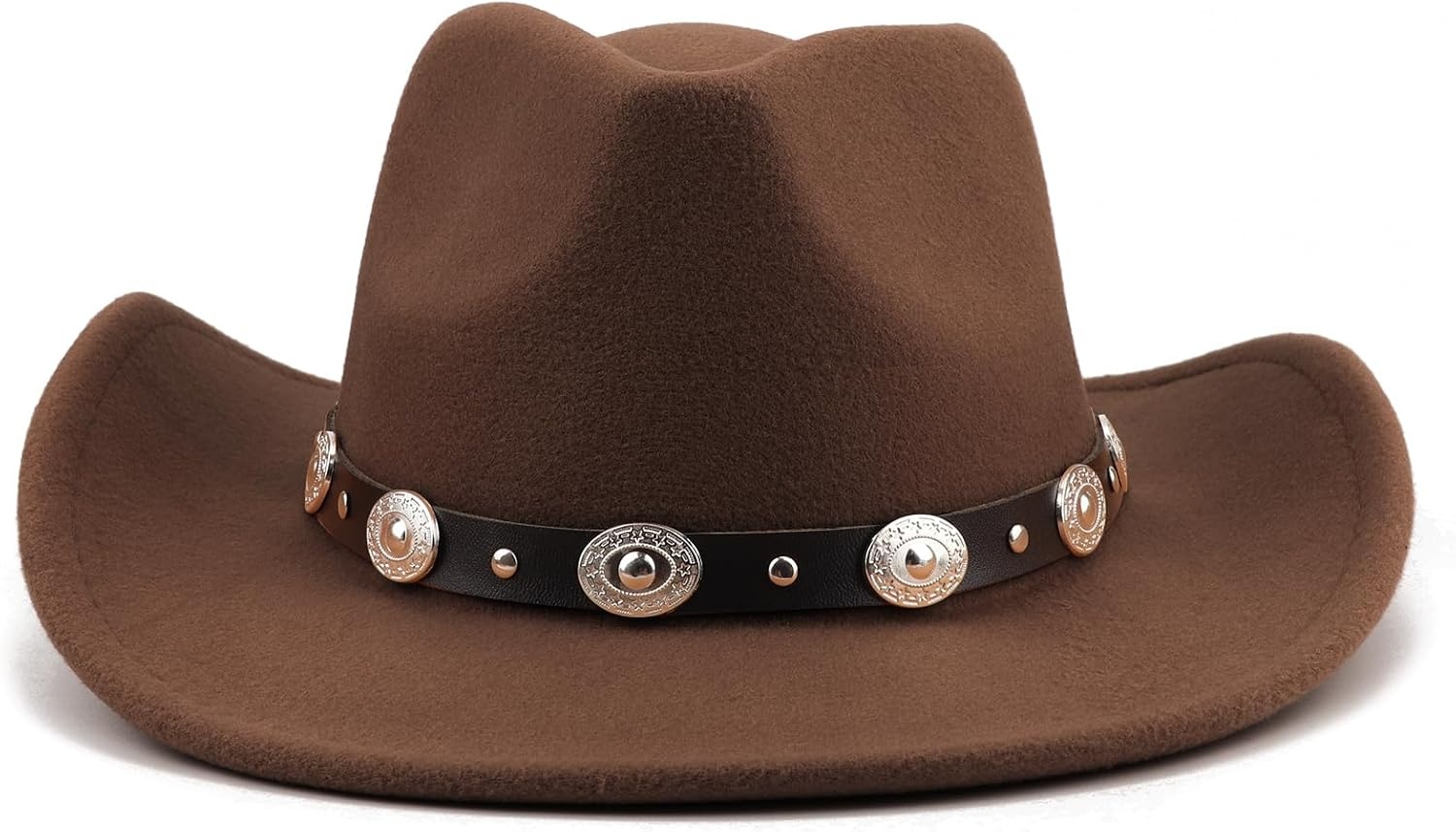 image:imageDRESHOW Women Men Classic Felt Wide Brim Western Cowboy amp Cowgirl Cap Belt Buckle Retro Panama Hat Unisex Rolled up Caps1 Pack Coffee Hat Circumference 22228