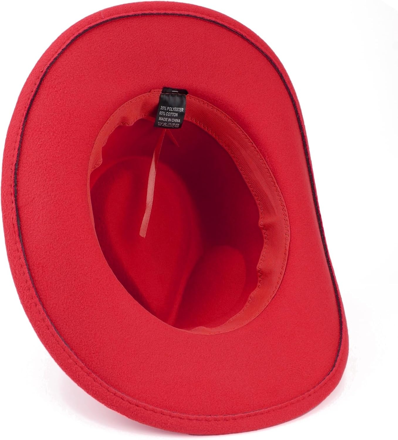 image:imageDRESHOW Women Men Classic Felt Wide Brim Western Cowboy amp Cowgirl Cap Belt Buckle Retro Panama Hat Unisex Rolled up Caps1 Pack Red Hat Circumference 22228